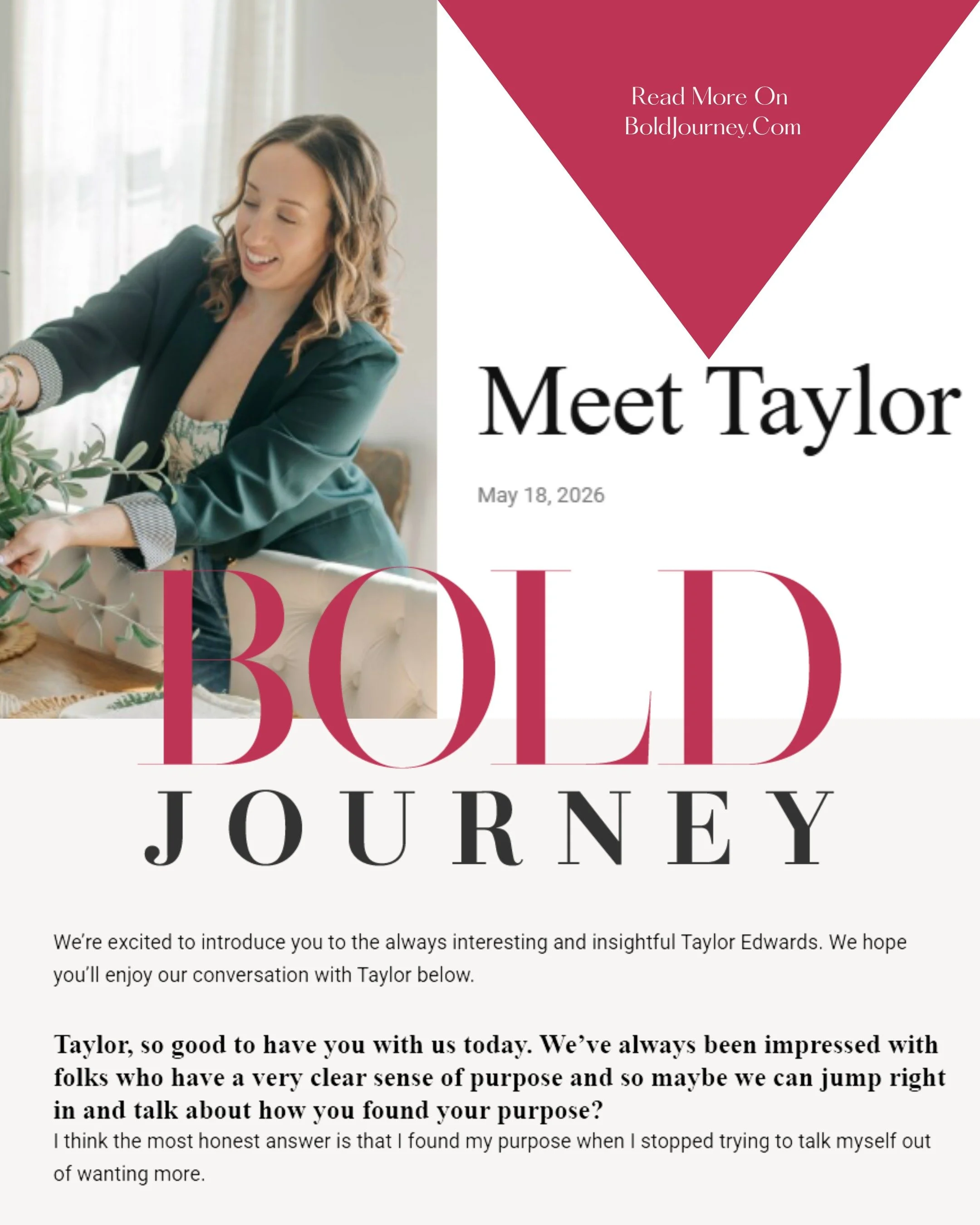 A very fun little moment to share.

I recently had the chance to answer a few questions for Bold Journey about myself, Taylored Society, and what brought me into this season of business.

It was such a cool opportunity to step outside of my usual lit
