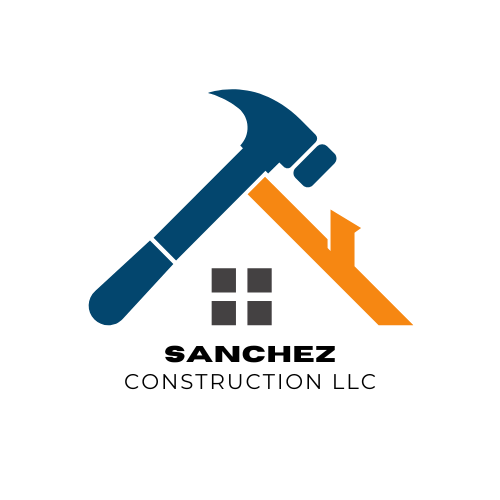 Icon of a hammer and construction tool over a house roof with a window