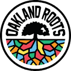 Logo of Oakland Roots featuring a tree with roots depicted as colorful, mosaic-like pattern.