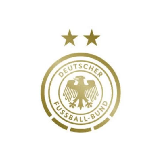 Gold emblem of the German Football Association with two gold stars above.