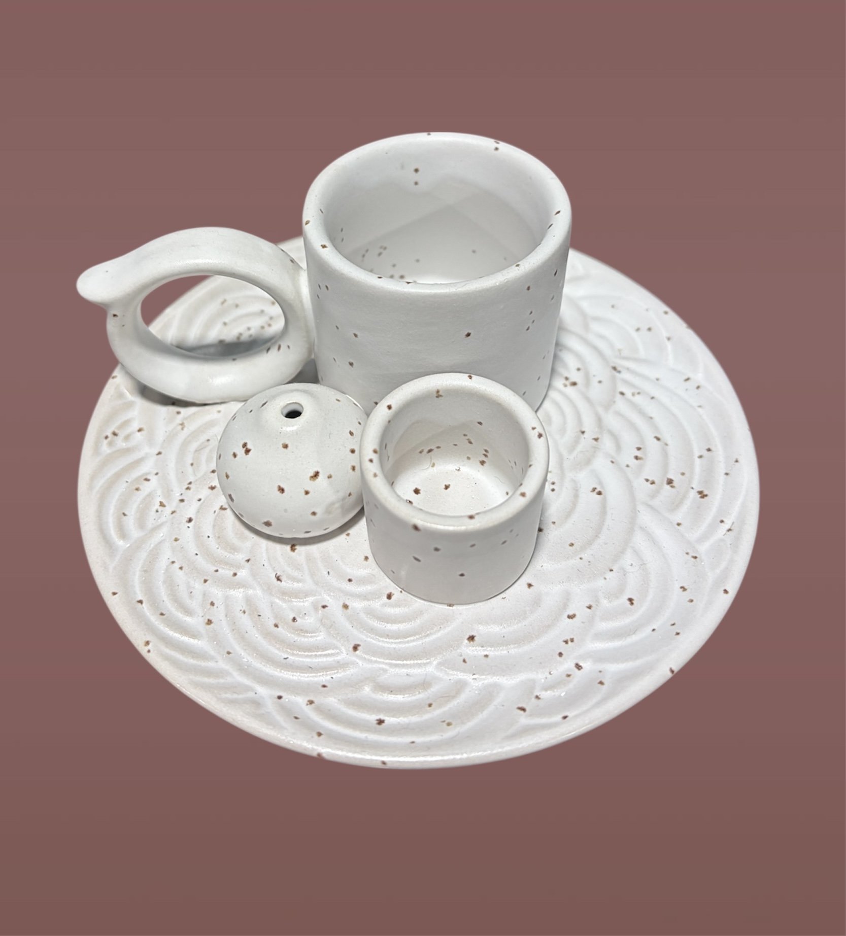 White Speckled Ceramic Incense + Smudge Tray