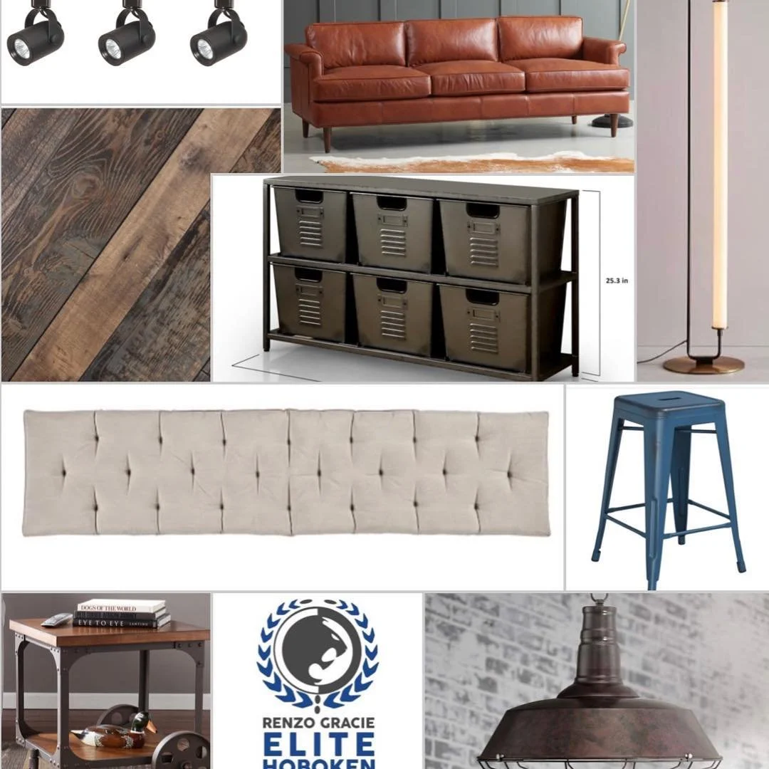 A raw industrial space will soon be the home of Renzo Gracie Elite Brazilian Jujitsu Academy in Hoboken, NJ. They&rsquo;ve asked for my help and I am honored to oblige. As you can see in the moodboard, I want to keep it rough and rugged in style beca