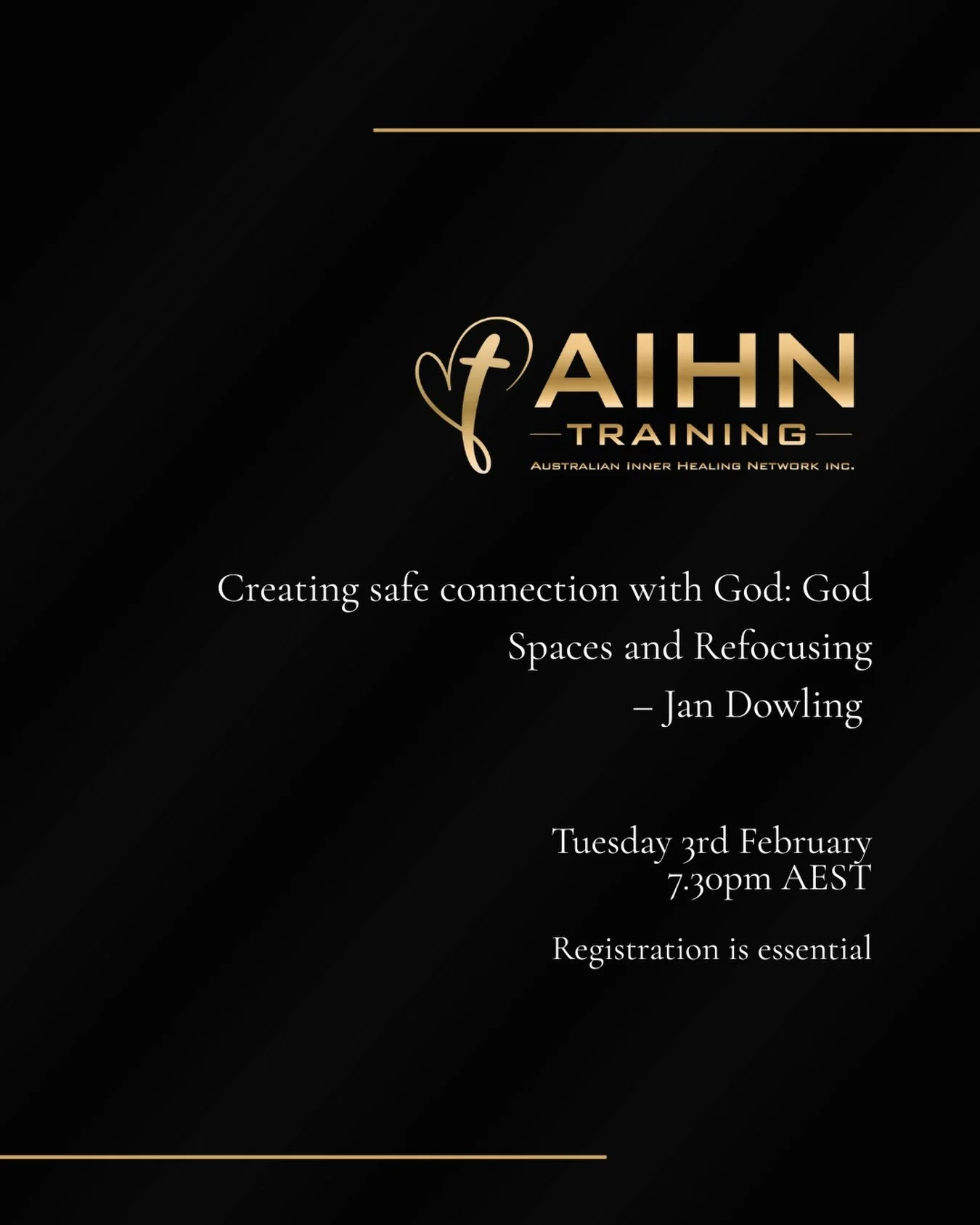 We&rsquo;re pleased to announce the first AIHN online training for 2026 is open for registration. 

Topic: Creating safe connection with God: God Spaces and Refocusing. This training will explore how to help a client connect with the presence of God 