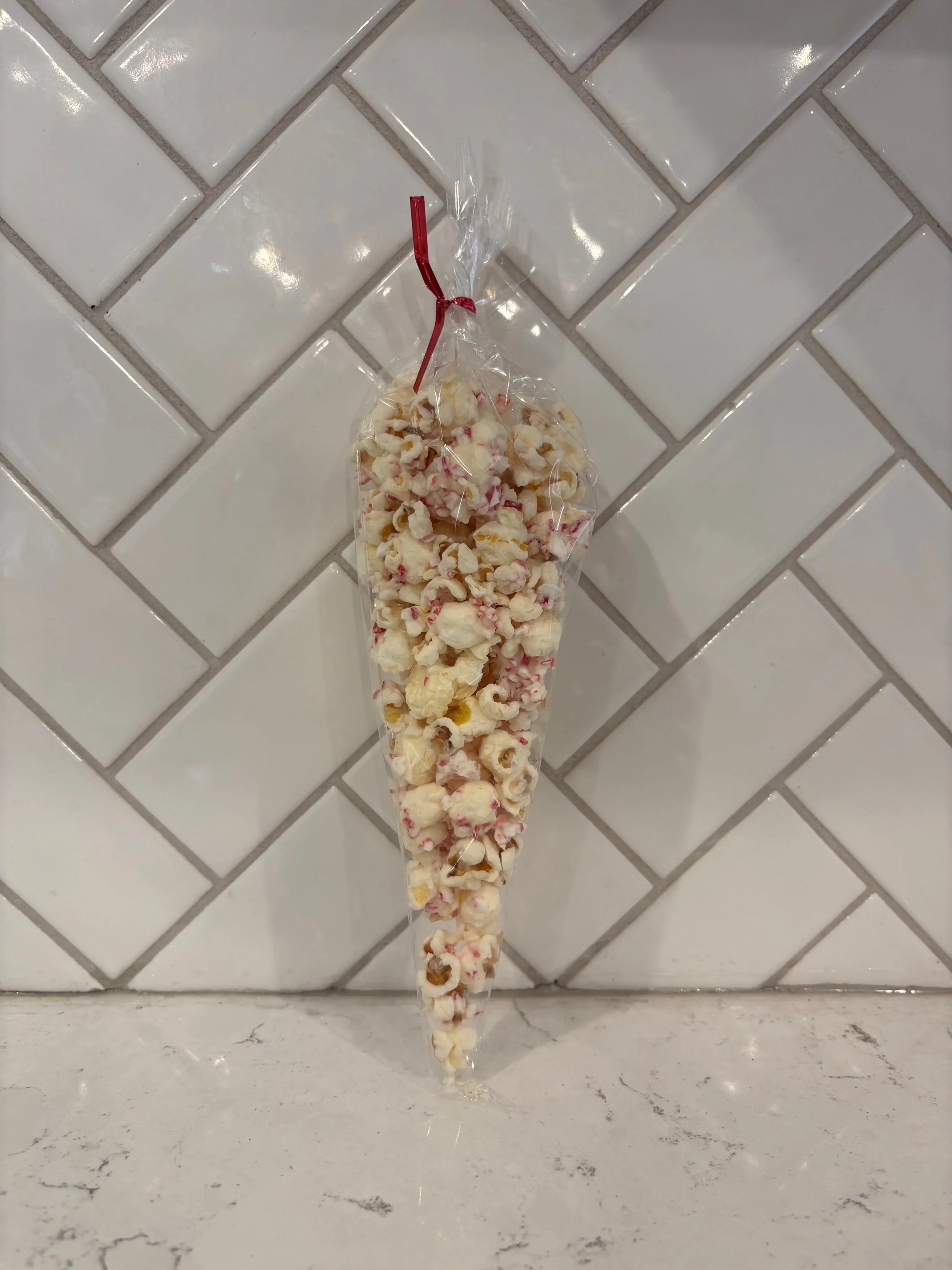 White chocolate peppermint popcorn