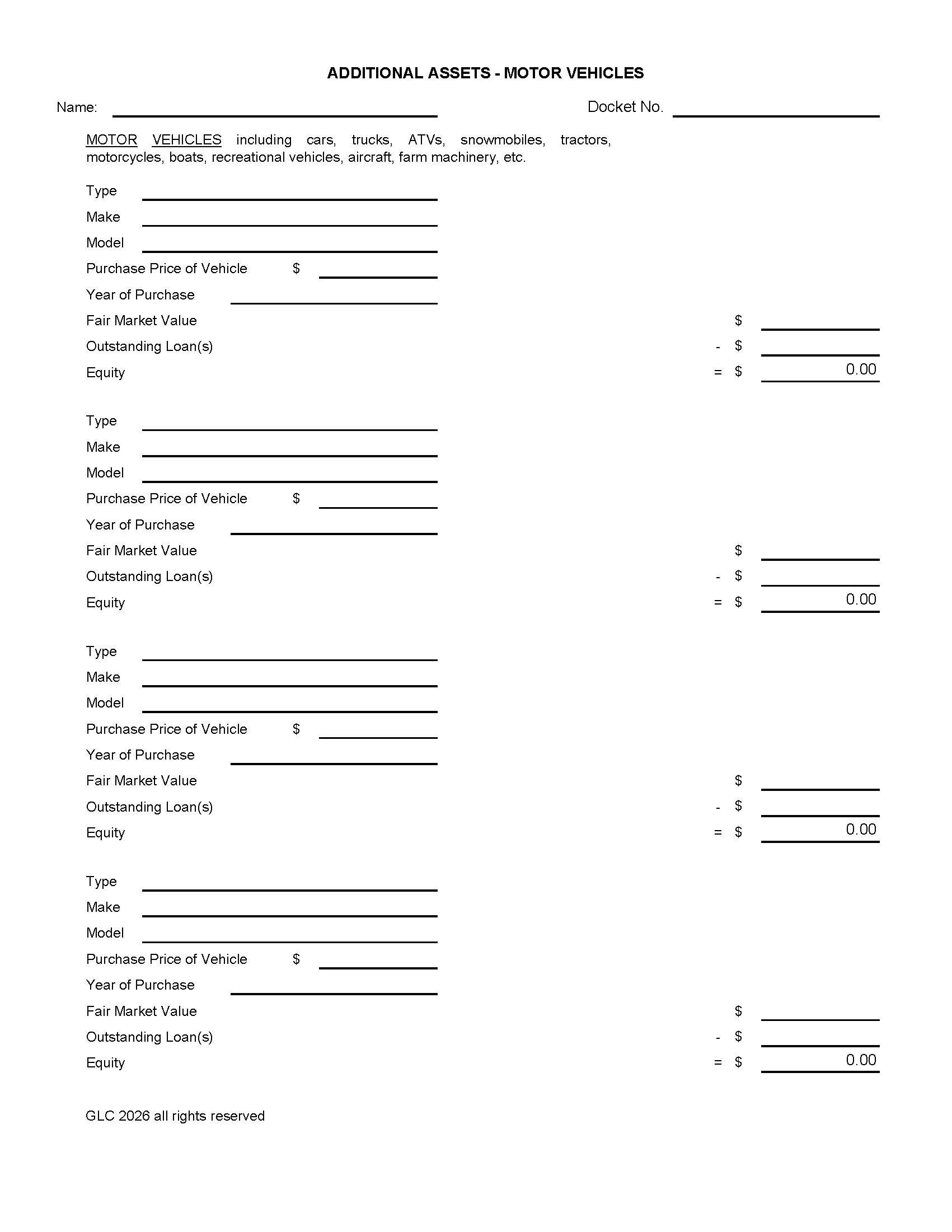 Financial Statement - Additional Assets - Cars & Motor Vehicles