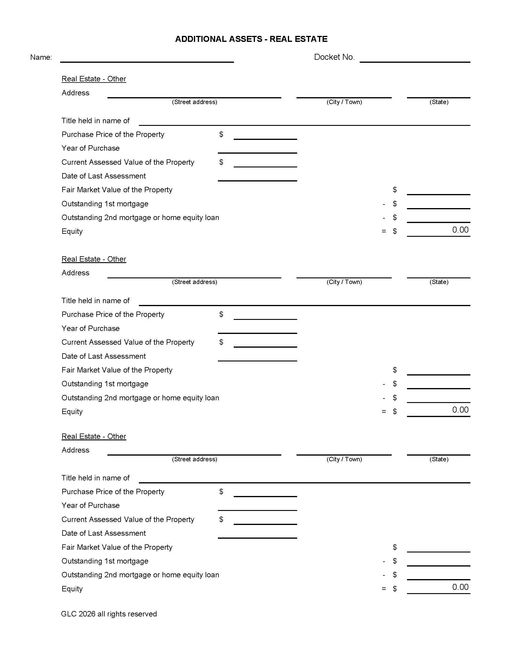 Financial Statement - Additional Assets - Real Estate