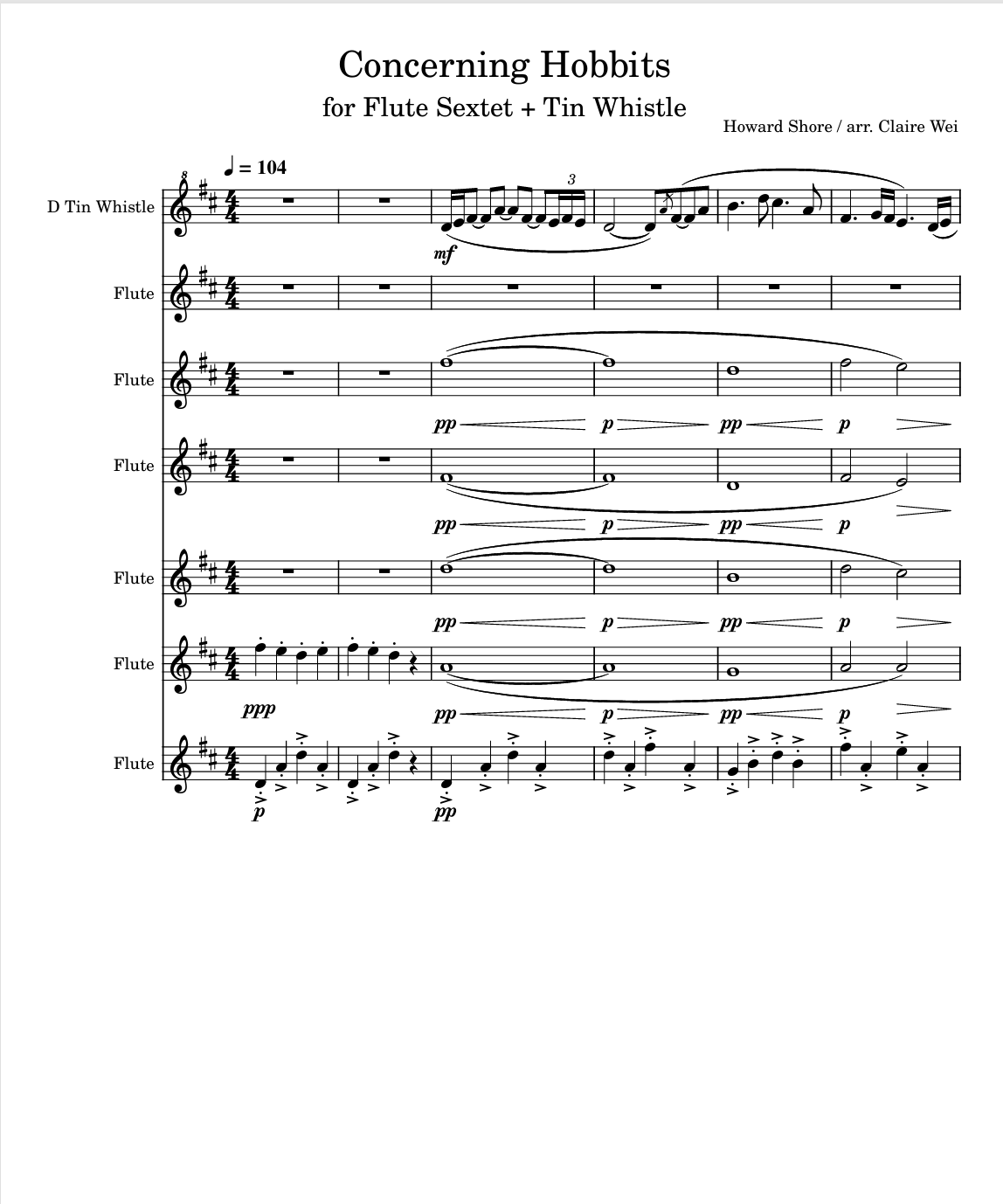 Concerning Hobbits for flute choir