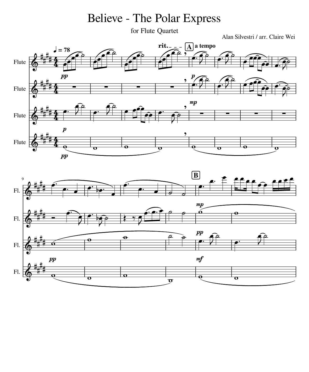 Believe from The Polar Express for flute choir