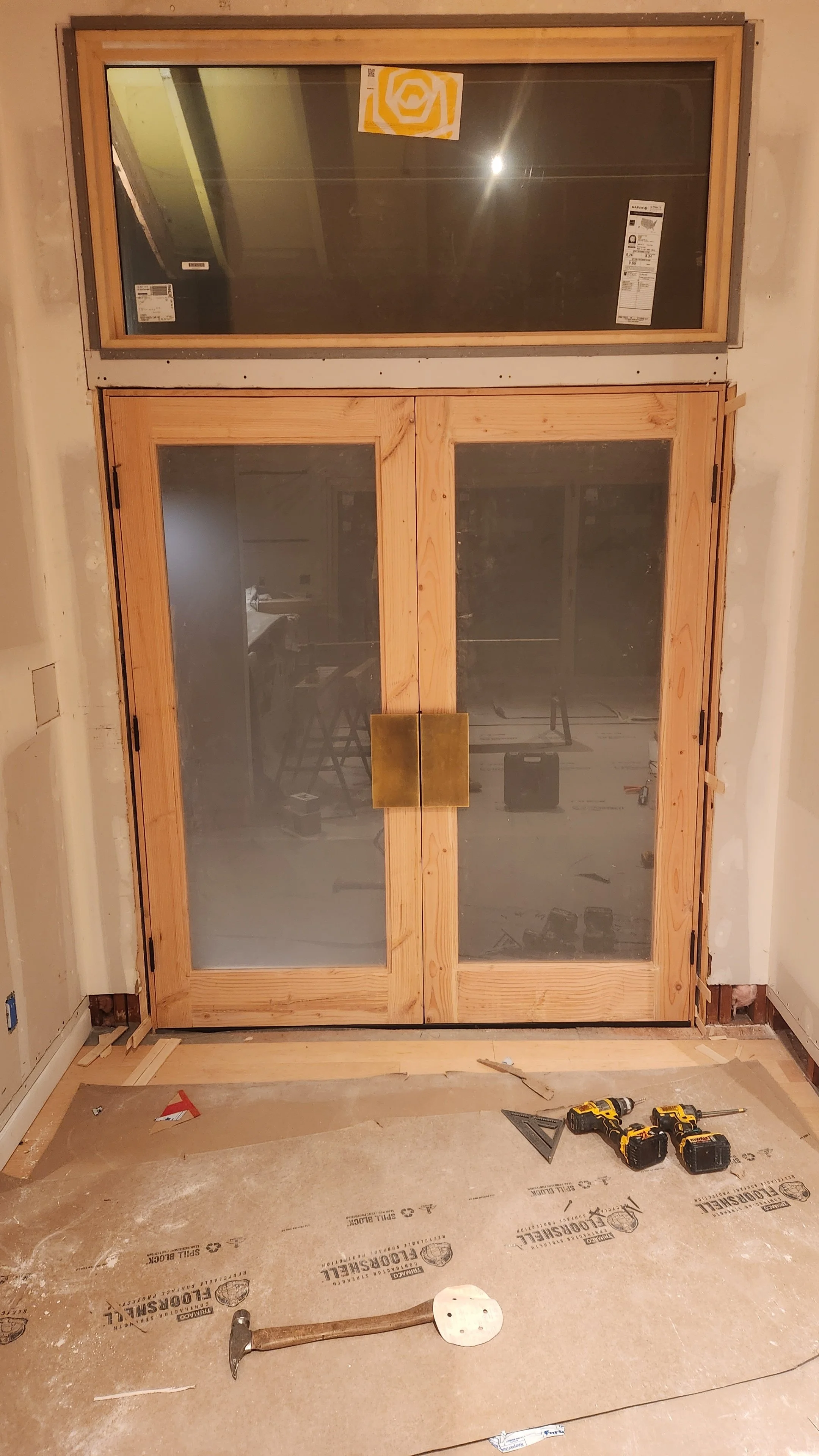 Handmade custom french entry door with frosted glass