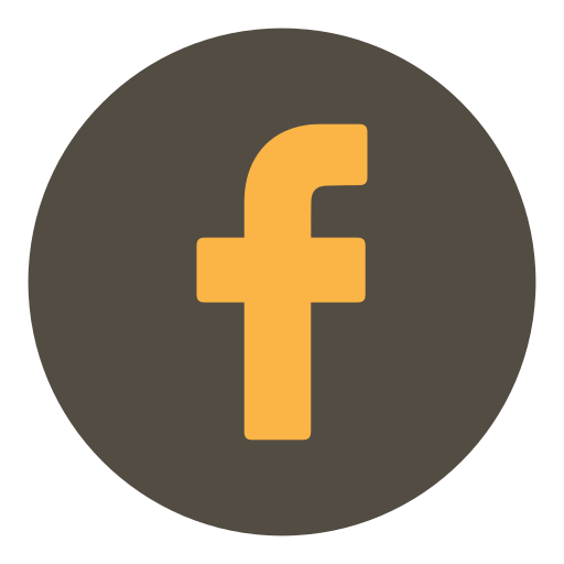 Facebook logo with a yellow 'f' on a dark gray background.