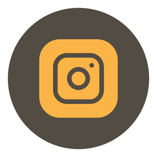 Instagram logo with a yellow background on a dark circular background.
