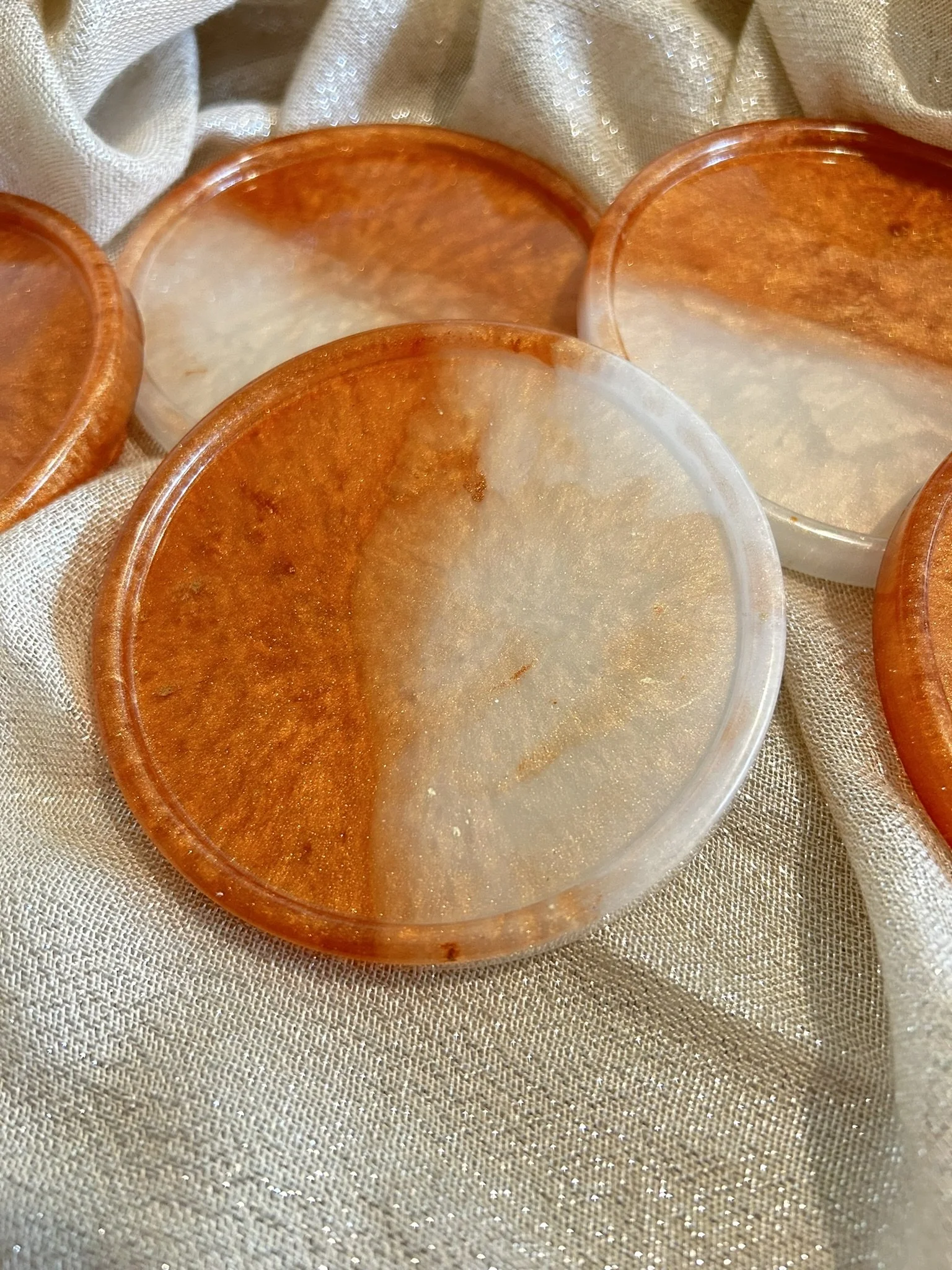 Orange and Cream Resin Coaster