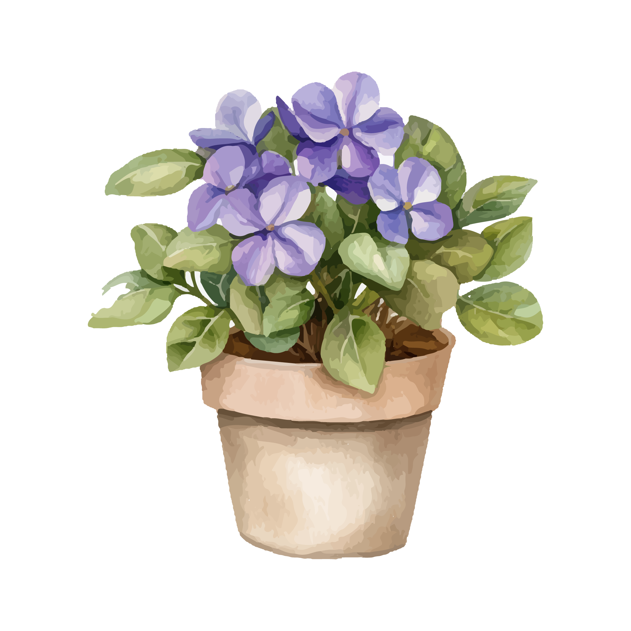 Purple flowers in pot illustration