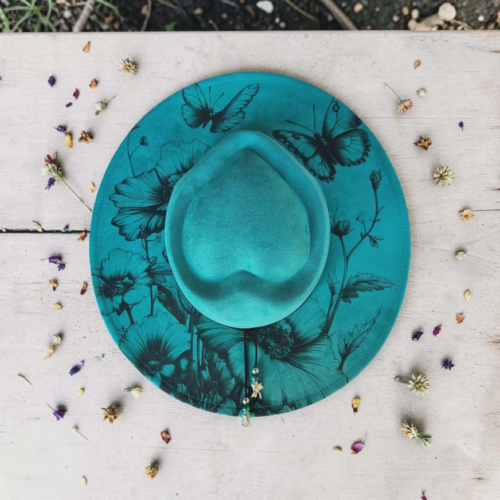 Teal Butterflies and Flowers