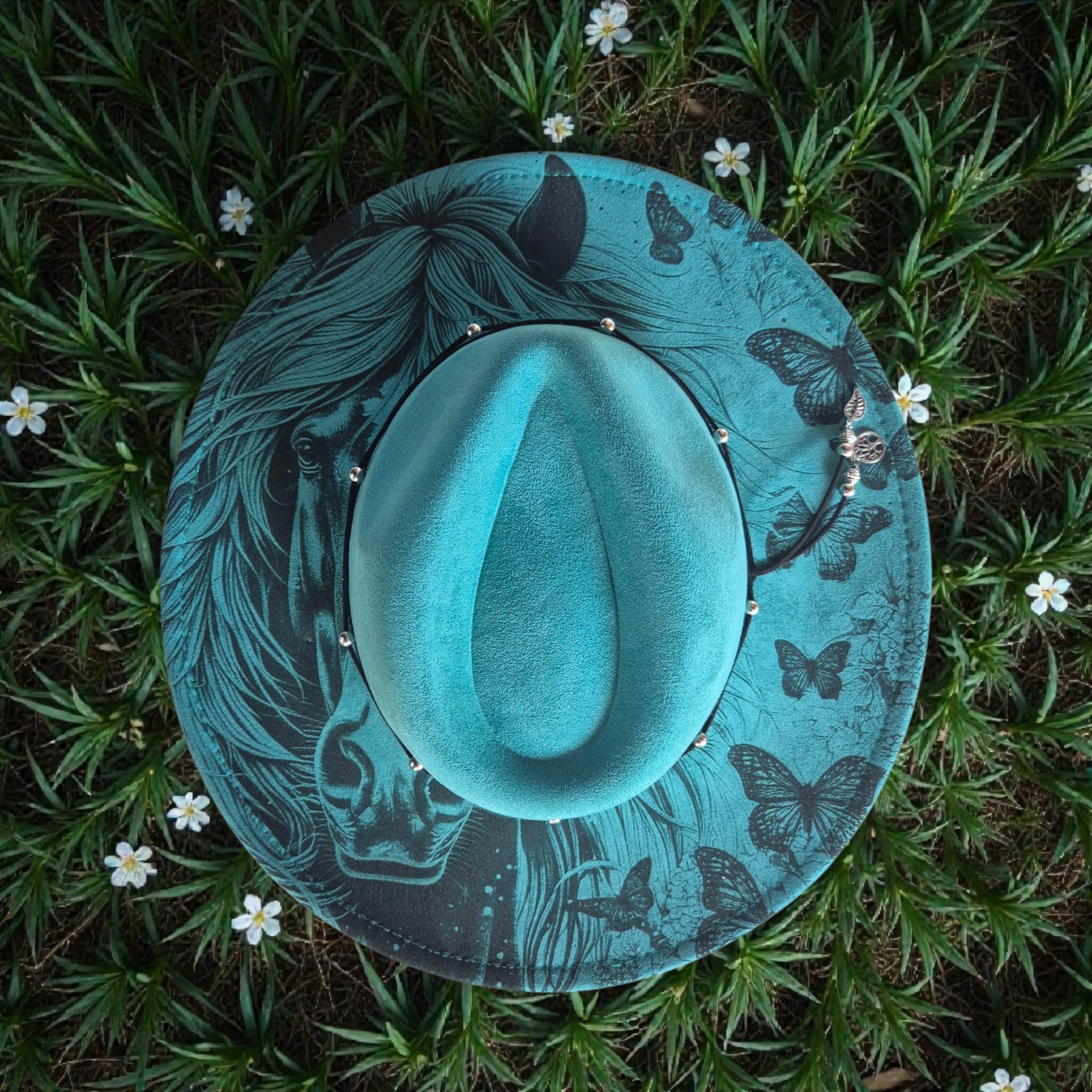 Teal Horse and Butterflies