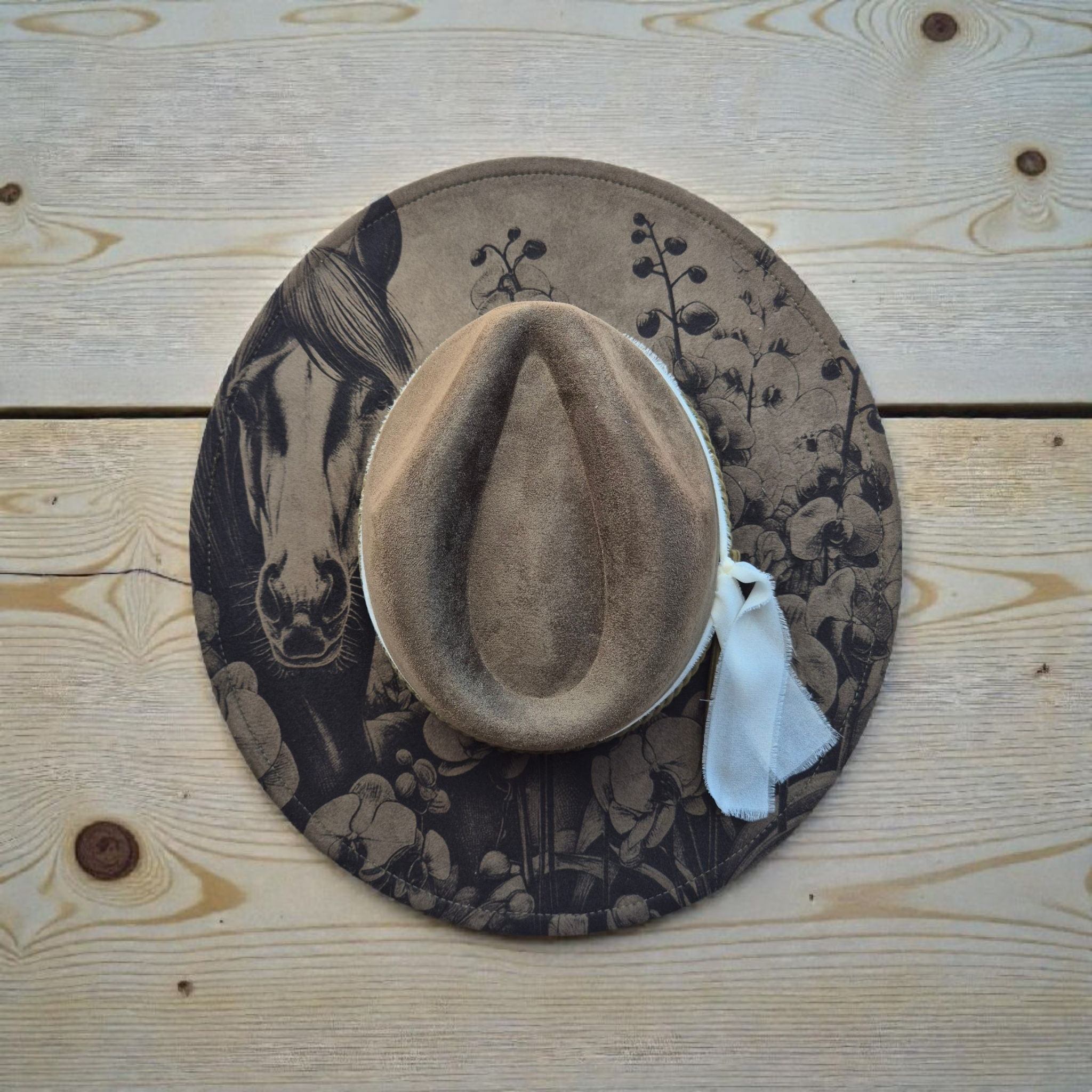 Olive Green Horse with Orchids