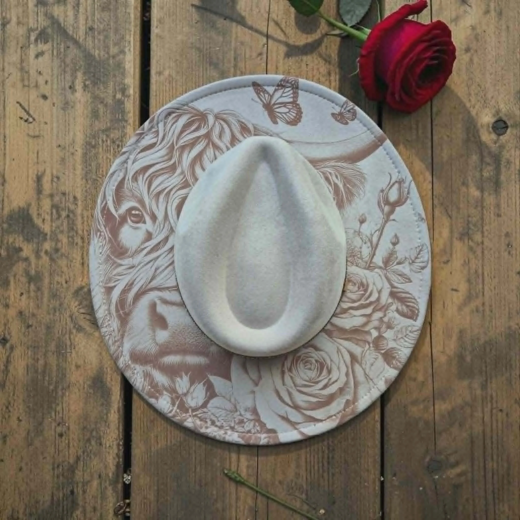 Dark Cream Highland Cow with Roses