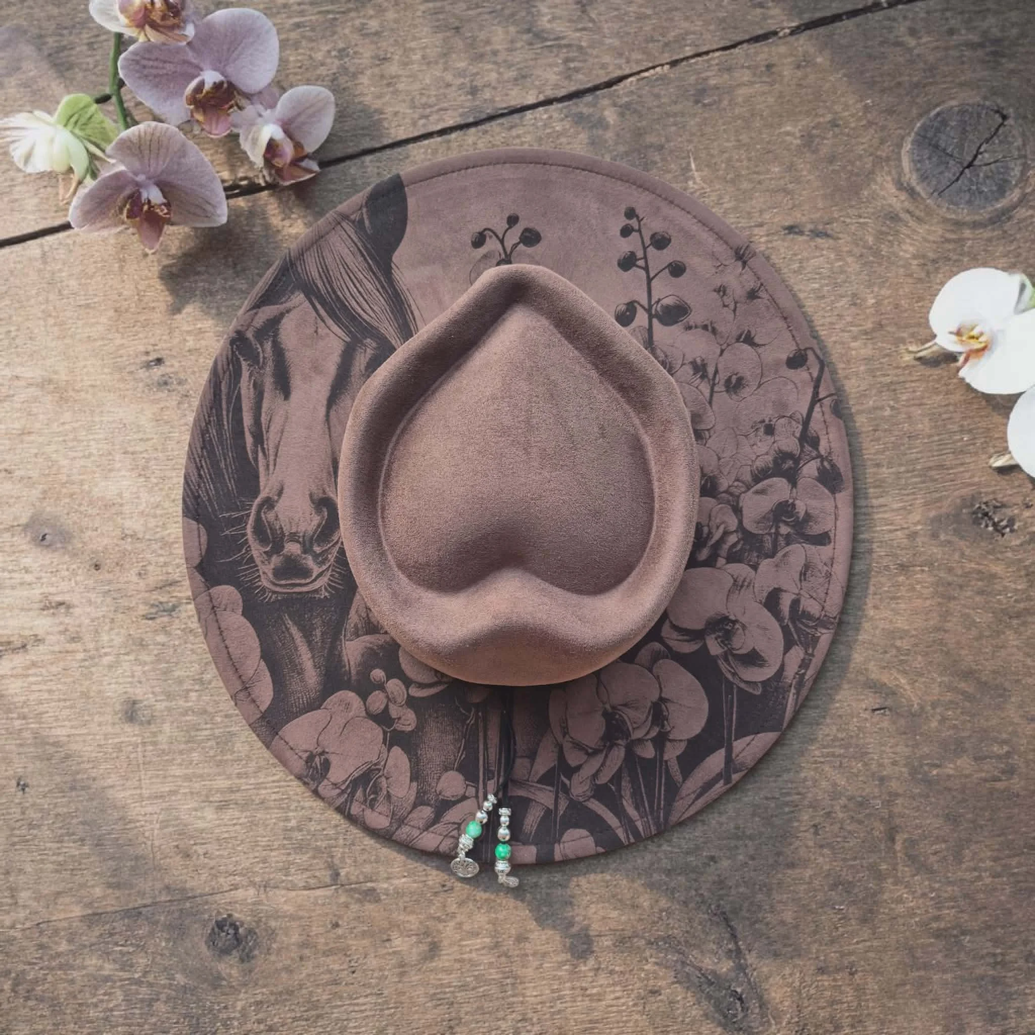 Chocolate Brown Horse with Orchids