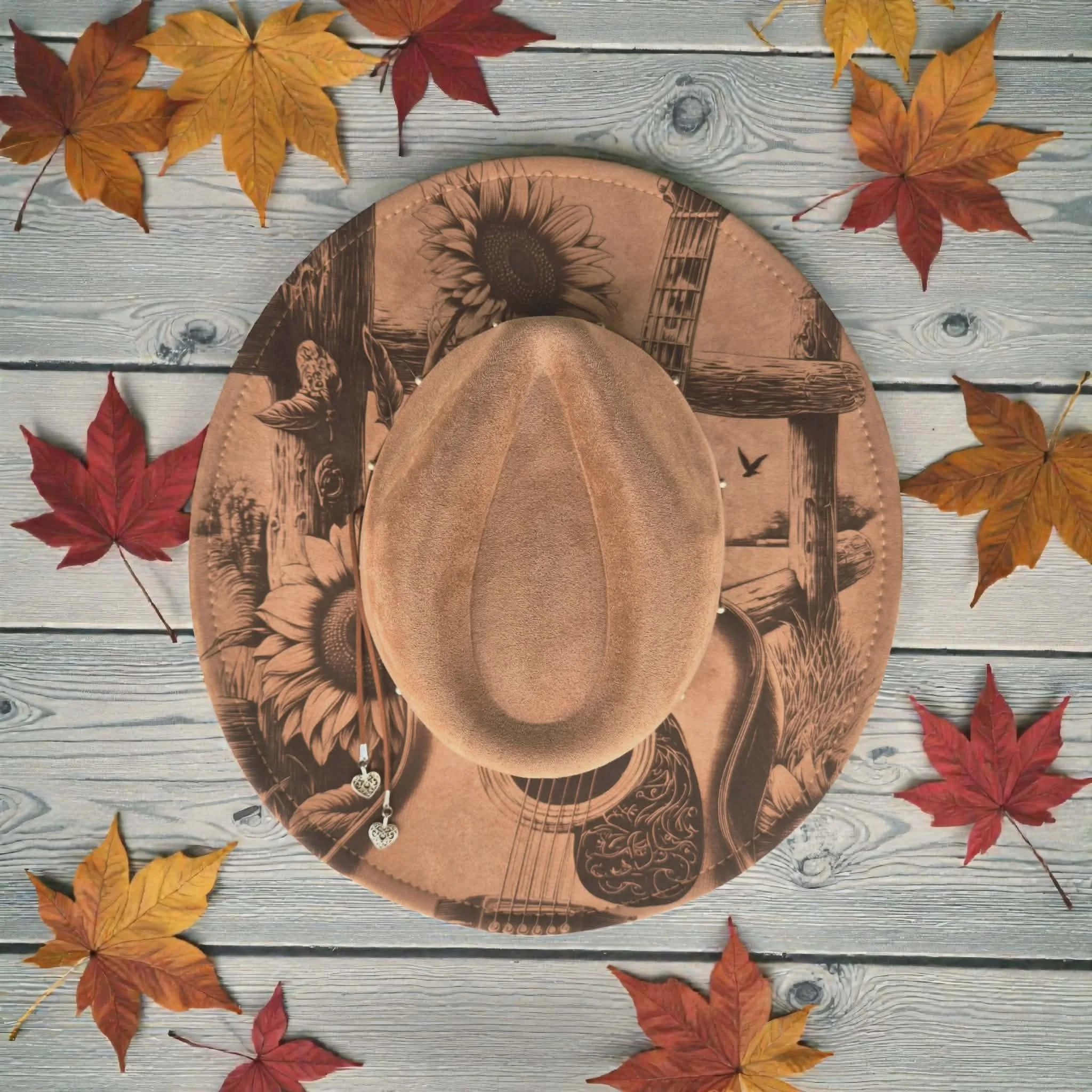 Light Tan Guitar with Sunflowers