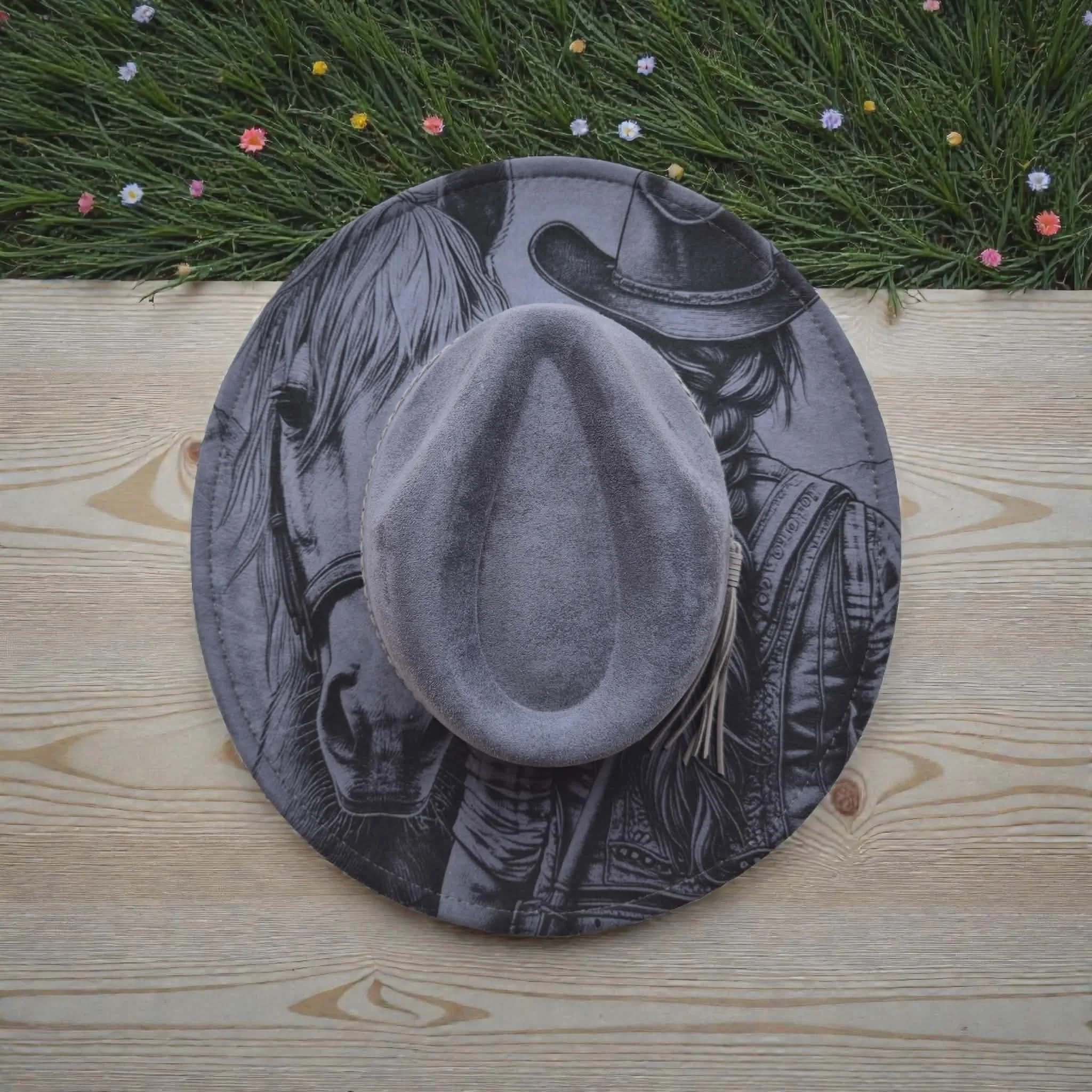 Dark Grey Cowgirl and Horse