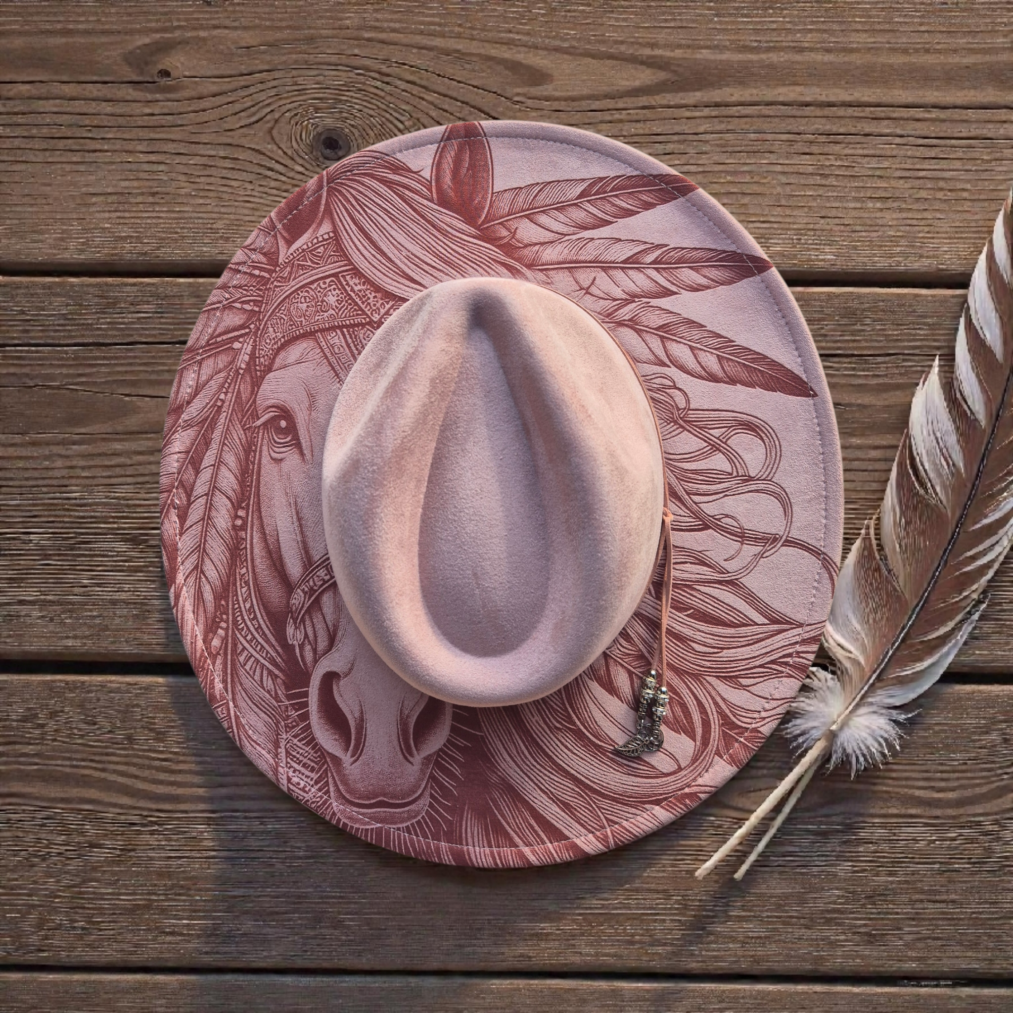 Dusty Pink Horse and Feathers