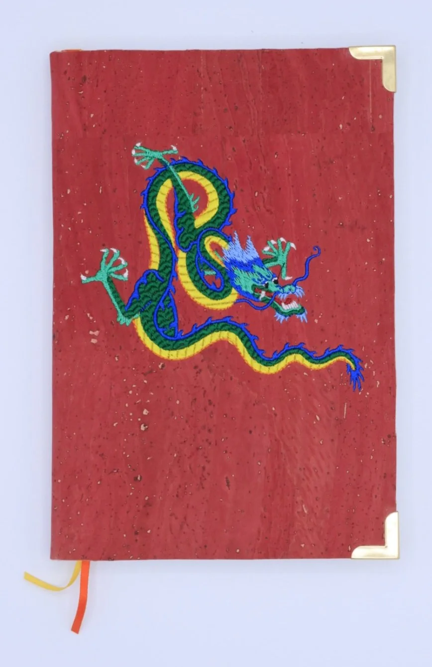 Notebook / Journal: Chinese Dragon Embroidery, Red Cork Cover, Lined Paper, A5