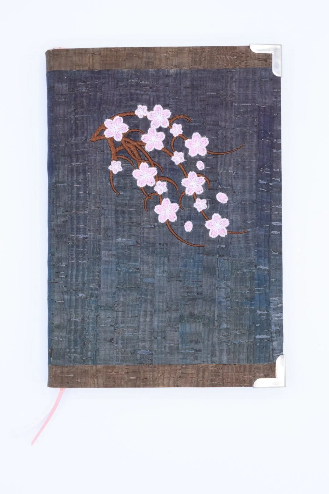 Notebook / Journal: Cherry Blossom Embroidery, Blue Ombre Cork Cover, Lined Paper, A5