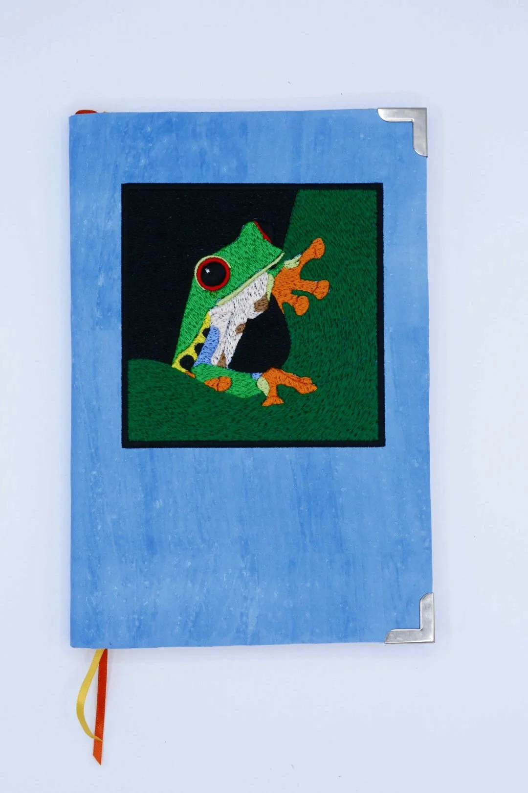 Notebook / Journal: Tree Frog Embroidery, Light Blue Cork Cover, Lined Paper, A5
