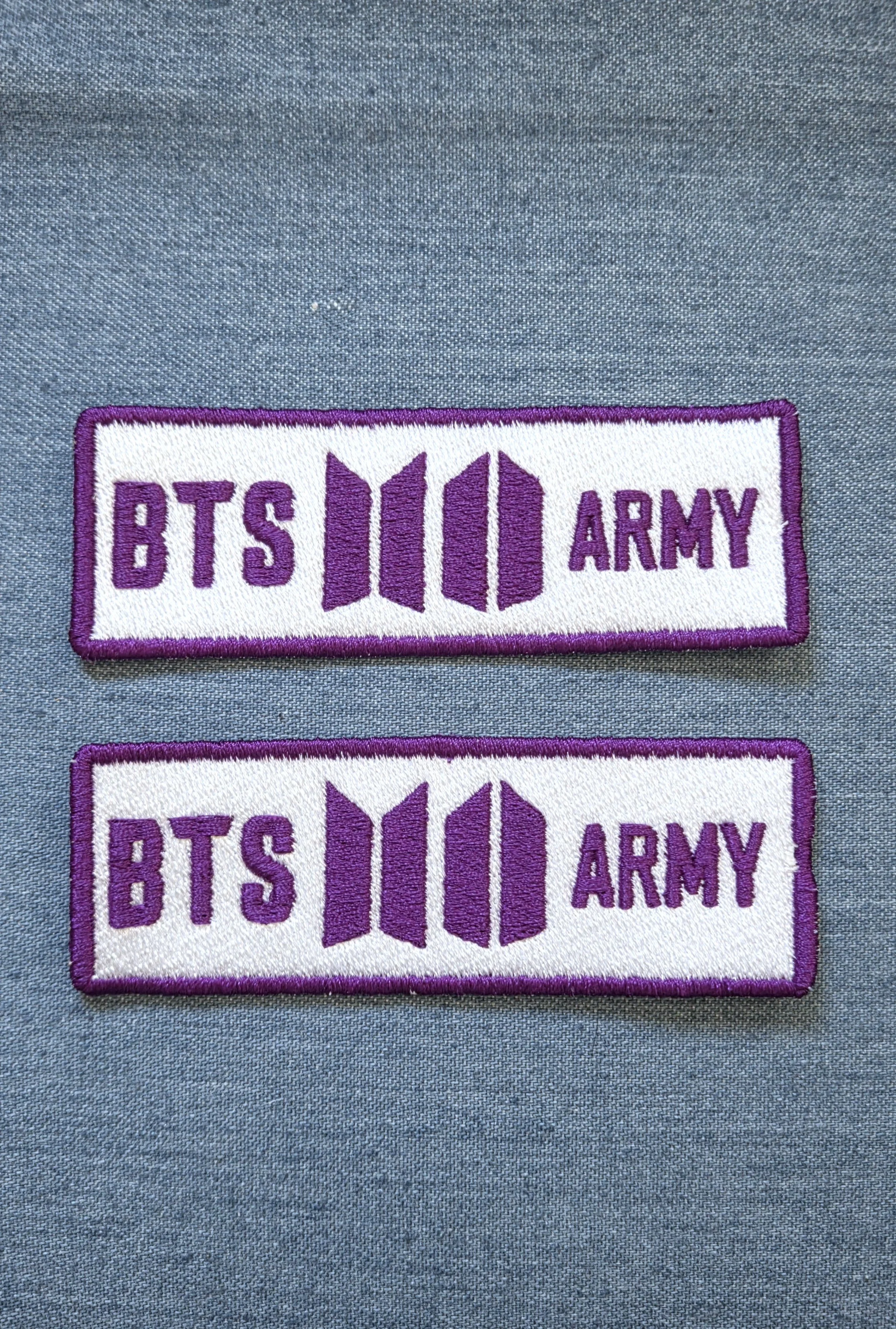Patch / Applique: BTS Army, 4"x1.5", white/purple