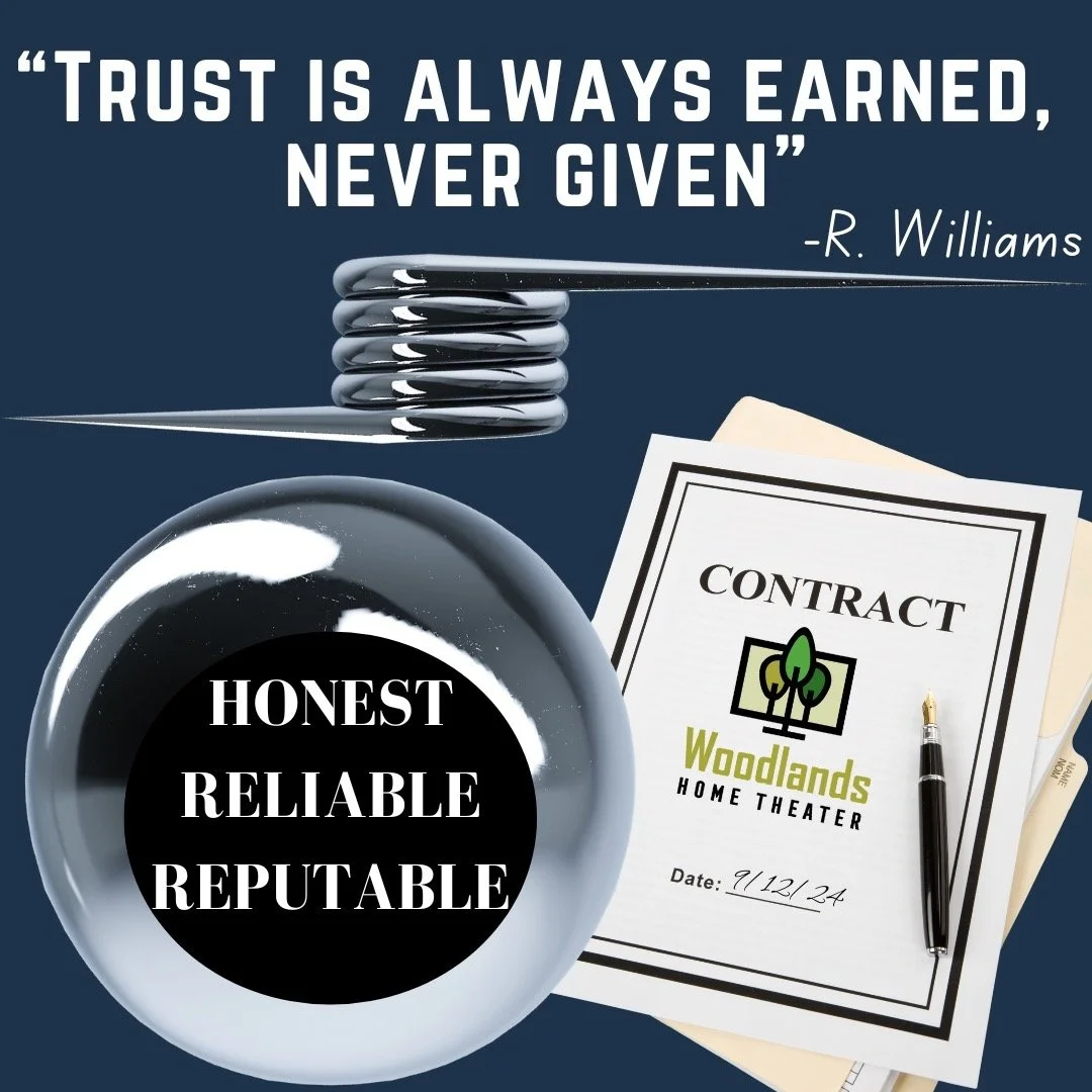 We treat all of our customers with honesty and integrity. You can count on us for all your audio/video/home theater and home automation needs. 
_
_
_
_
_
_
_
-
-
#TheWoodlands #Houston #hometheater #audiovideo #hometheatresystem #customerservice