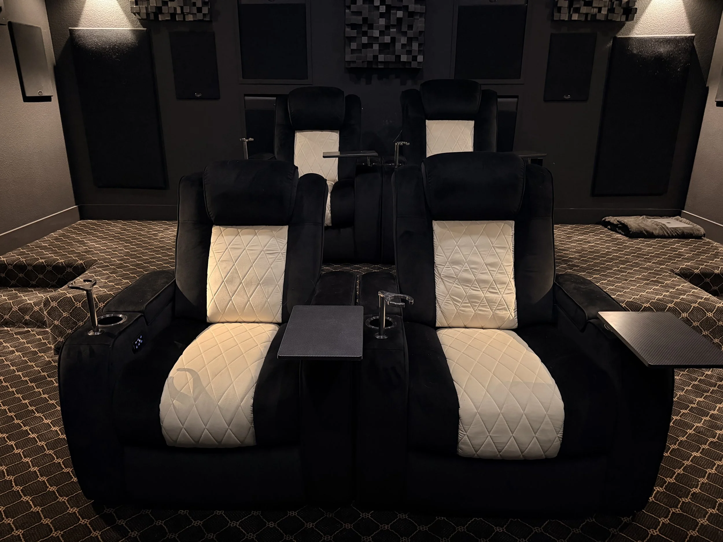 Woodlands Home Theater Demo room show casing Valencia Tuscany Home Theater Chairs with GIK Accoustic Panels