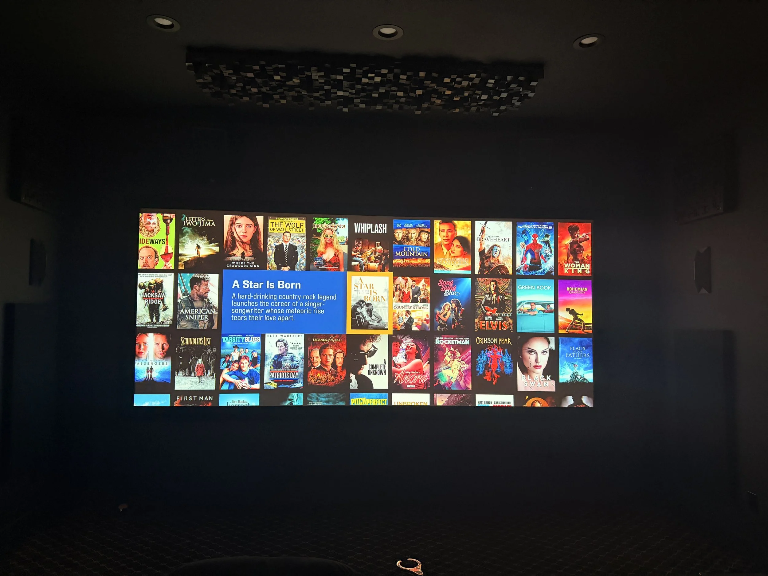 Woodlands Home Theater front screen, Seymour Screen Excellence 173" diag AT screen, Kaleidescape movie server