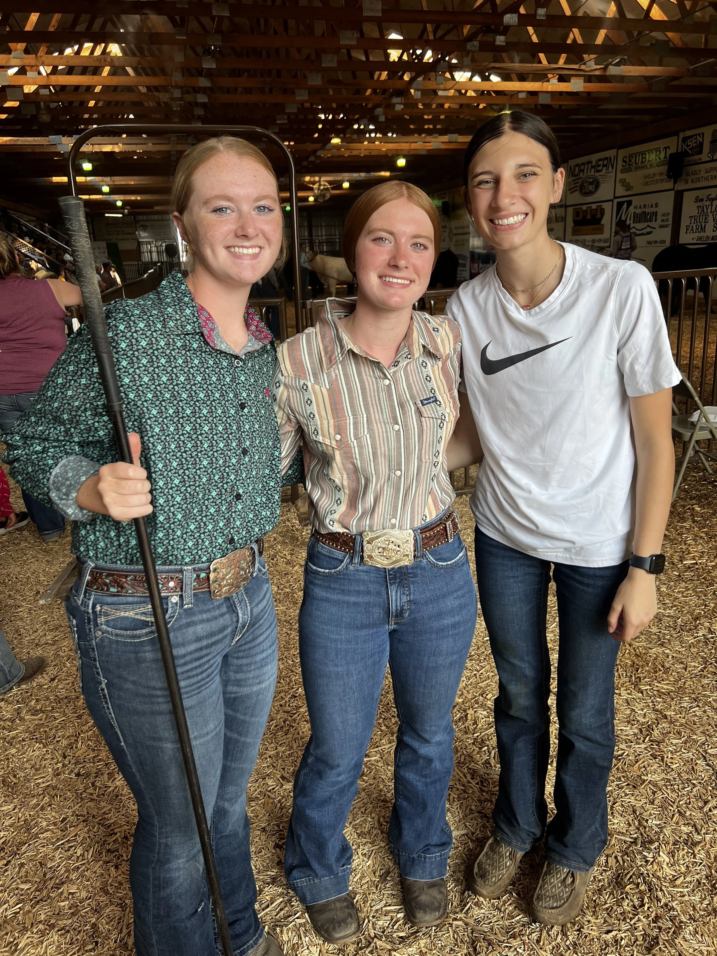 Addisyn Bengtson, Elyse Bengtson, and Destini Anderson at the 2024 Marias Fair in Shelby, MT.