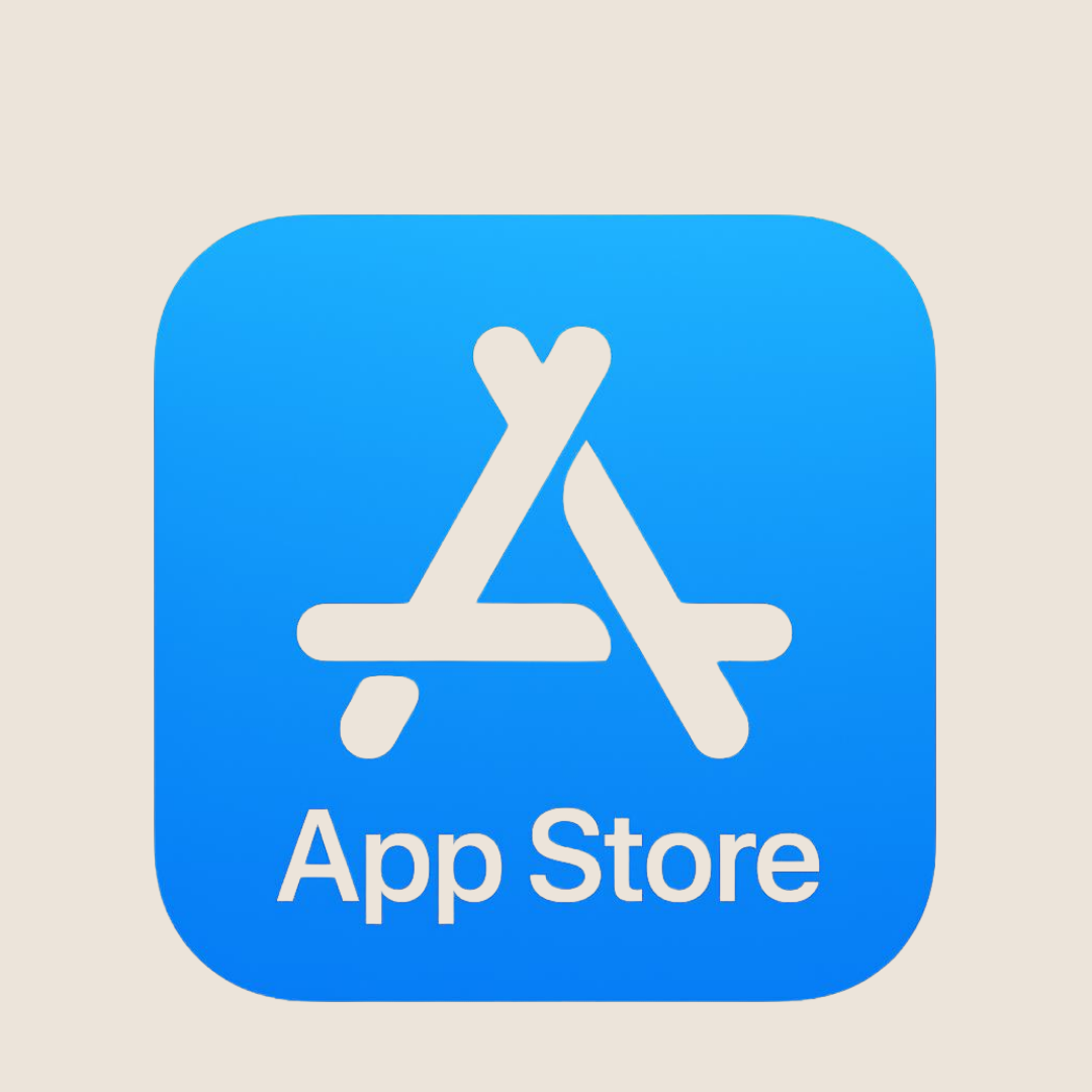 The Apple App Store icon with a blue background and white stylized 'A' made of three lines, below the text 'App Store'.