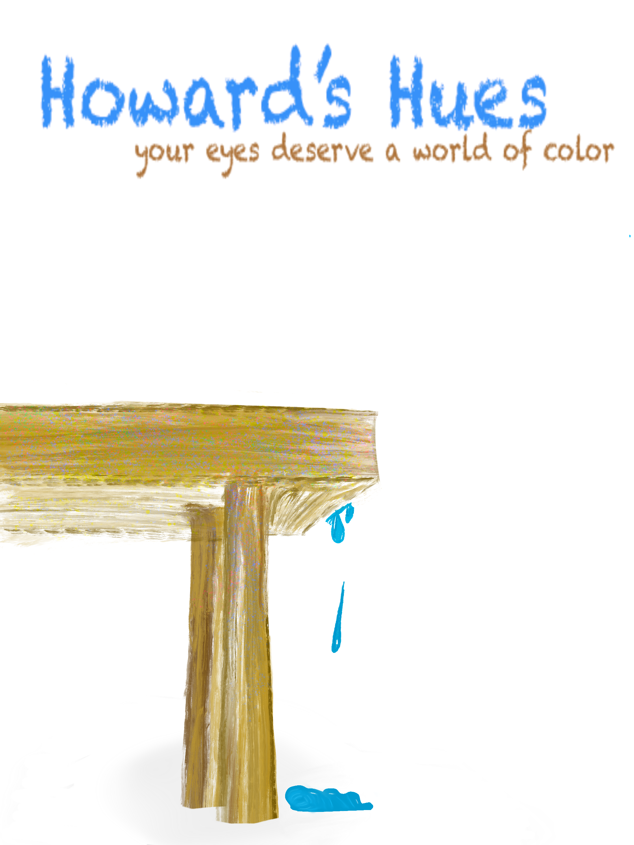 Drawing of a wooden water well with brown wood planks, a vertical wooden post, and blue water dripping from a pipe at the bottom.