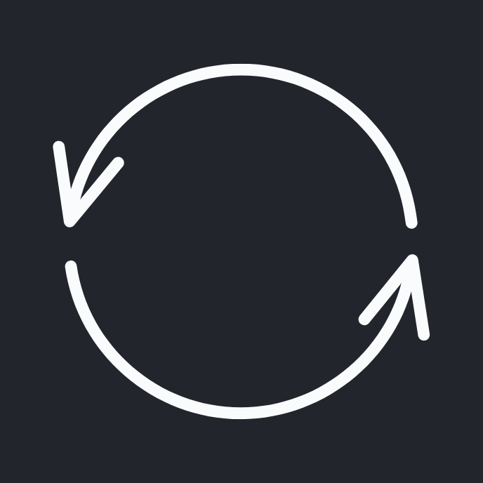 White circular arrows on a dark background which represents how as a member of our collective, we give and receive from one another.