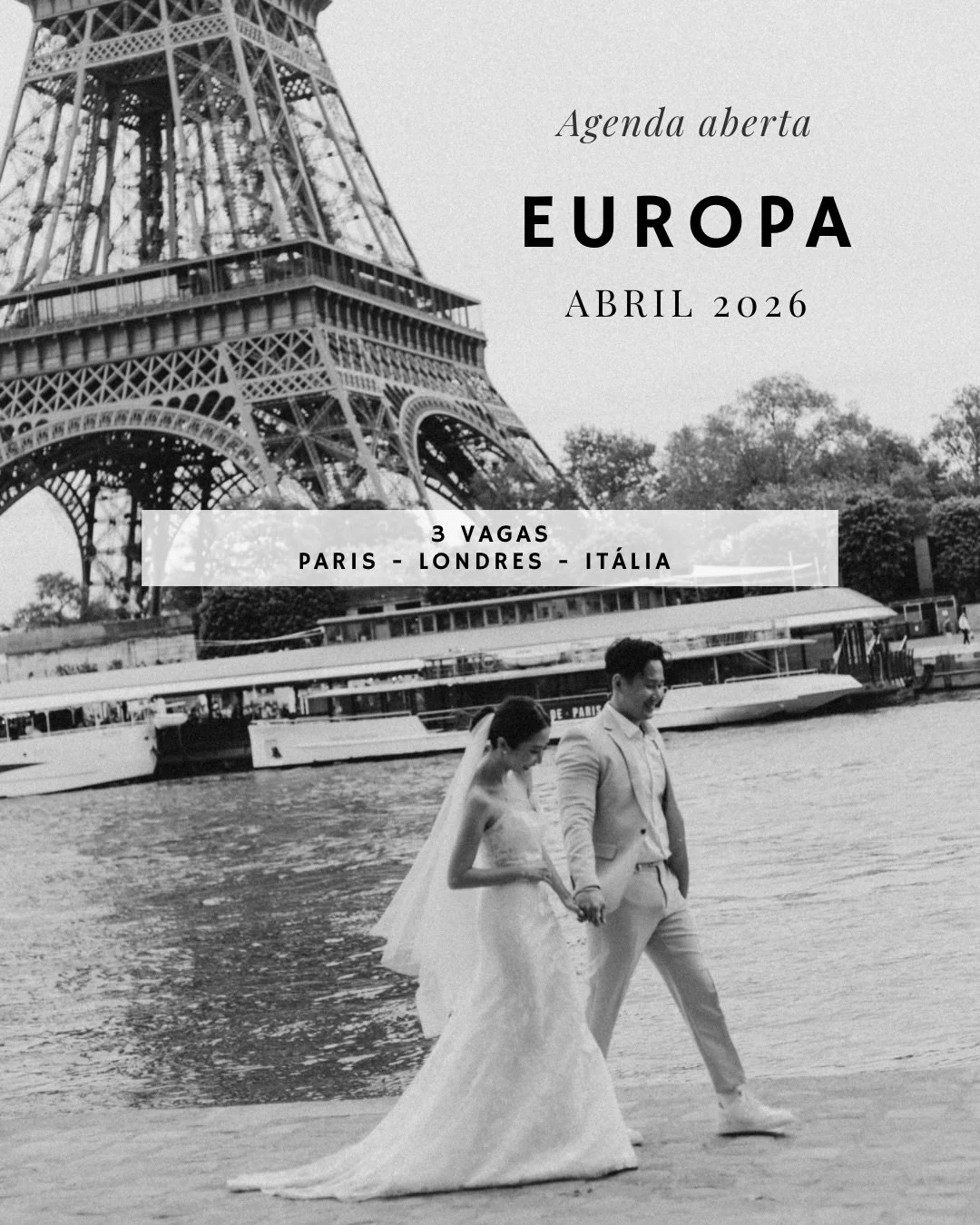 Poucas vagas, uma experi&ecirc;ncia &uacute;nica. Seu casamento dos sonhos na Europa &eacute; comigo! 

Reserve agora! Atendimento em Ingl&ecirc;s e Espanhol. 

#destinationwedding #fotografia #casamento #paris #italia