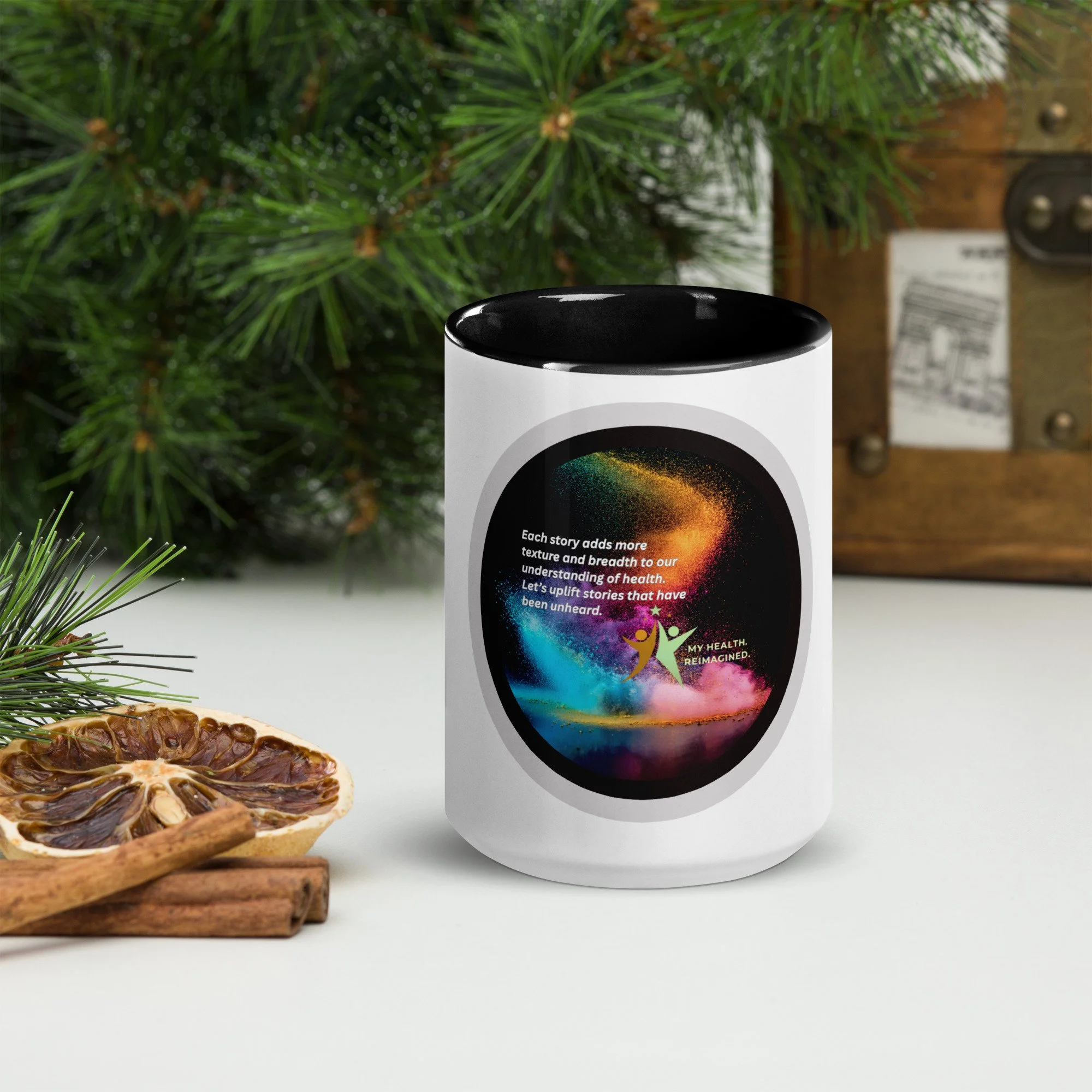 White Mug with Black Color Inside, Uplifting Stories