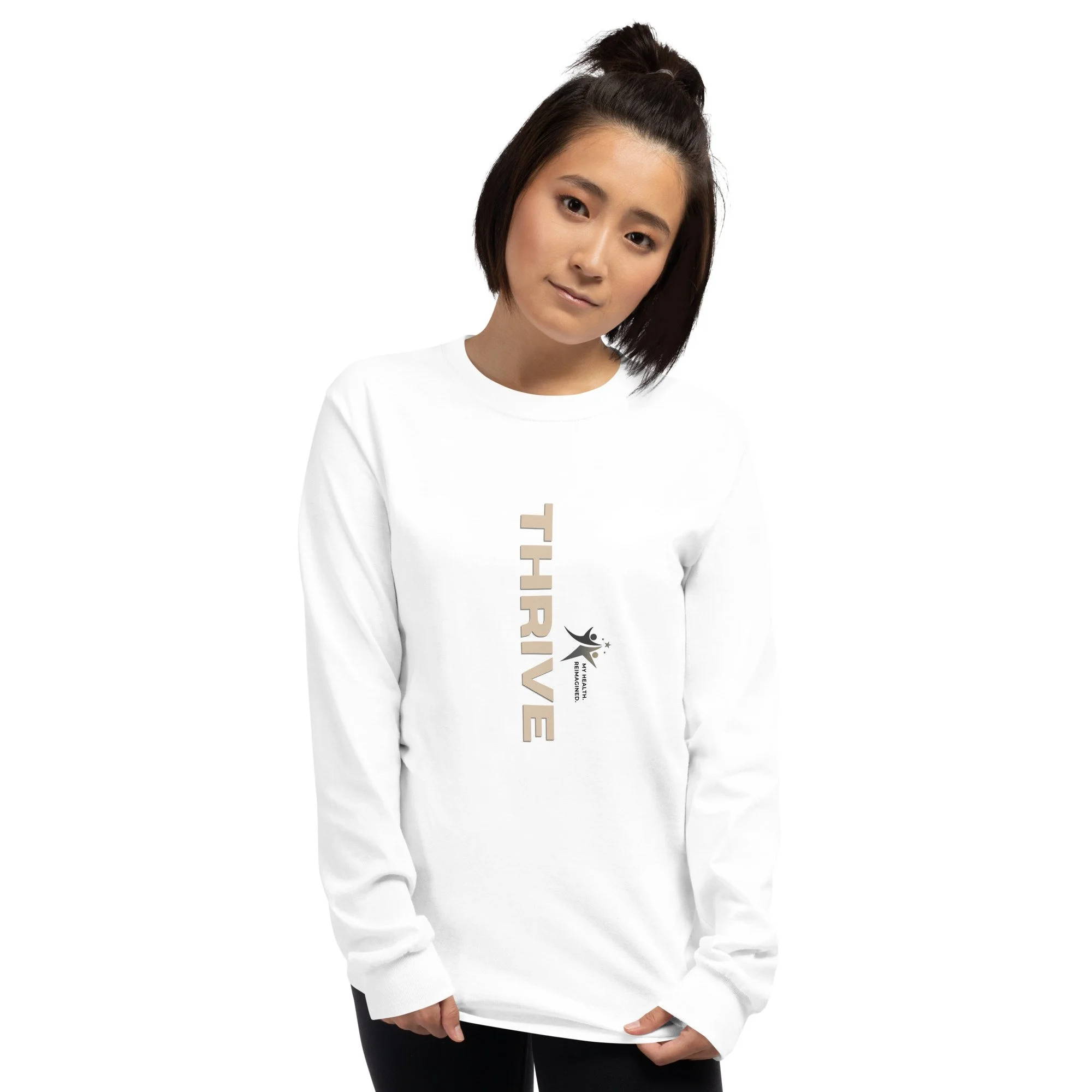 White Unisex Long Sleeve Shirt- THRIVE