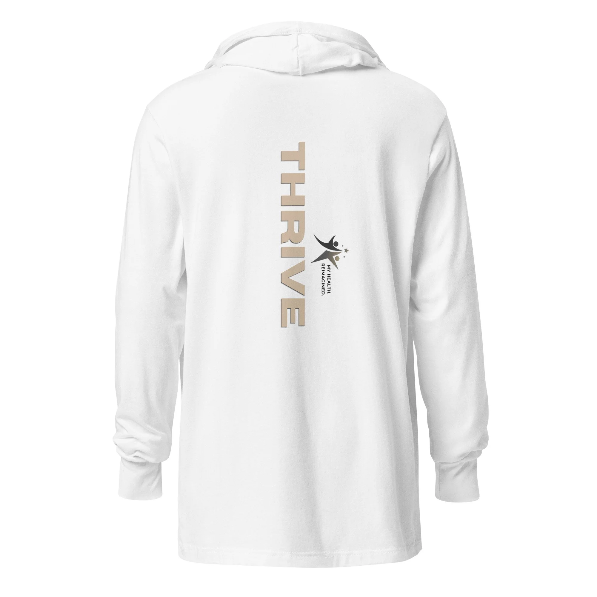 Hooded long-sleeve tee (white), THRIVE