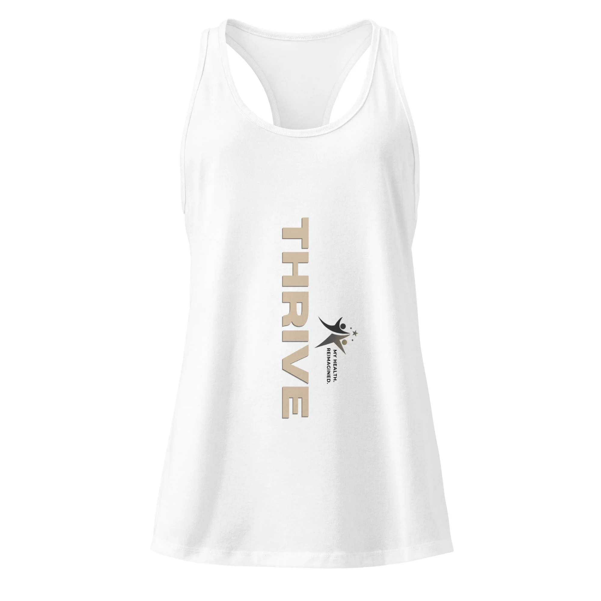Women’s fitted racerback tank top (white), THRIVE