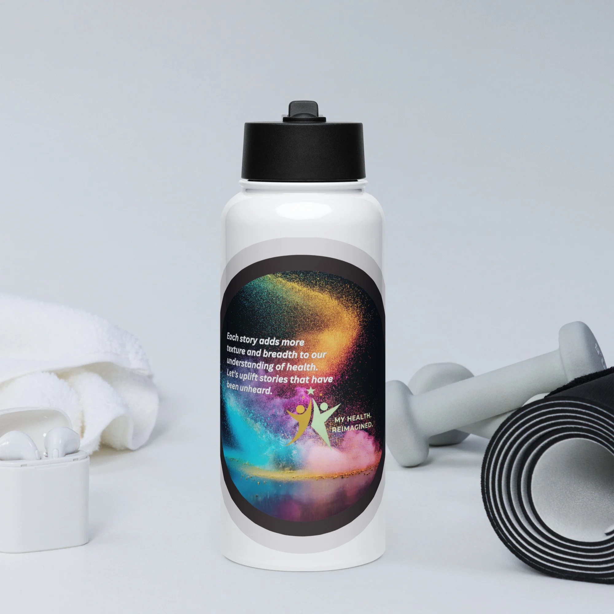 Stainless steel water bottle with a straw lid, Uplifting Stories