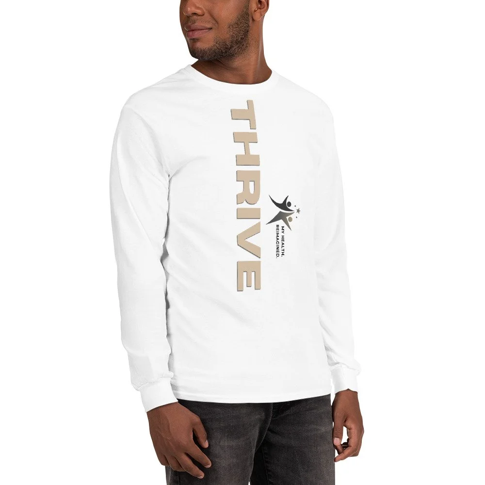 White Unisex Long Sleeve Shirt- THRIVE