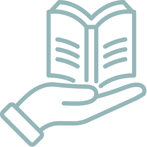 Outline of a hand holding an open book