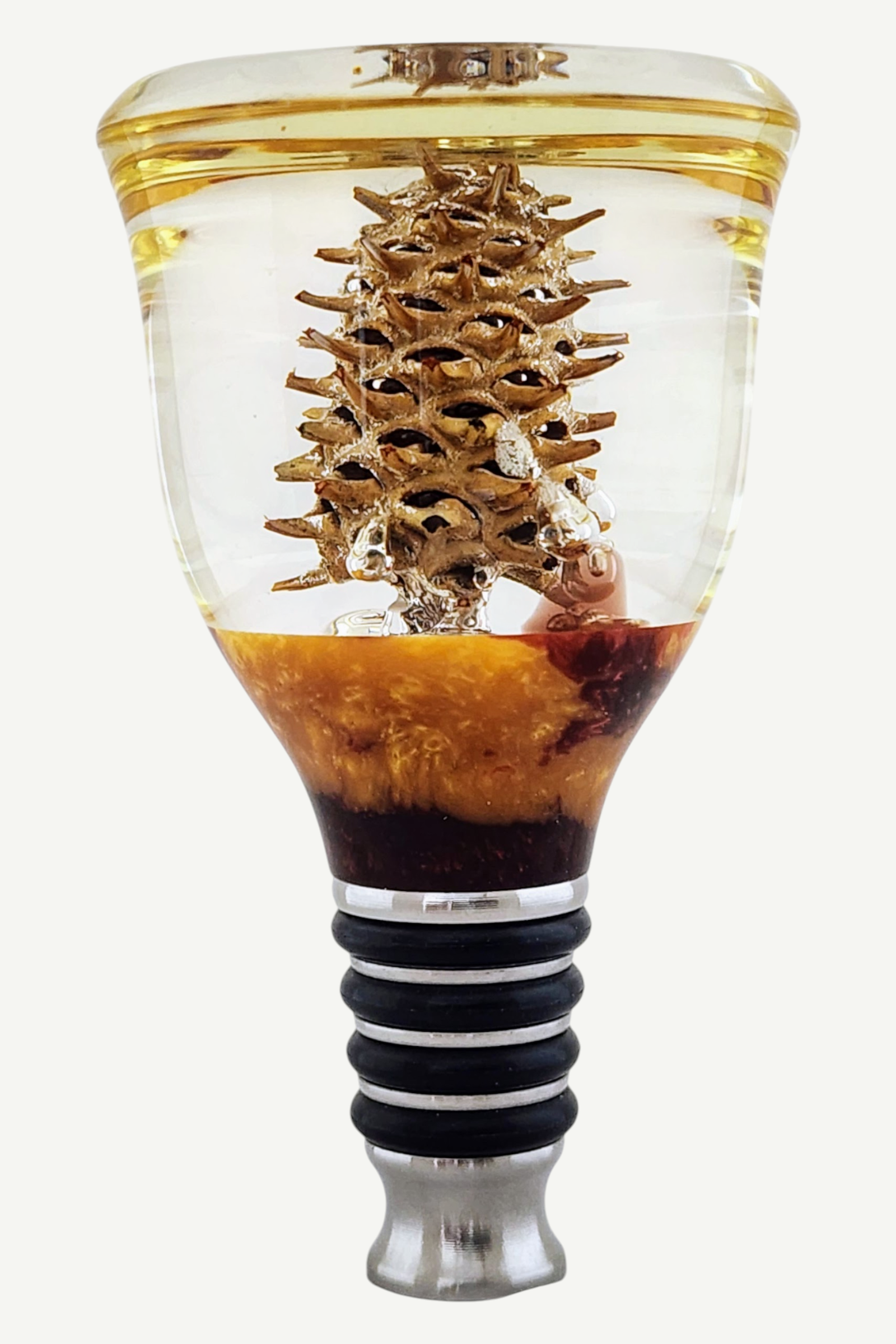 Bottle Stopper with Spruce "Baby" Pinecone Encased in Resin