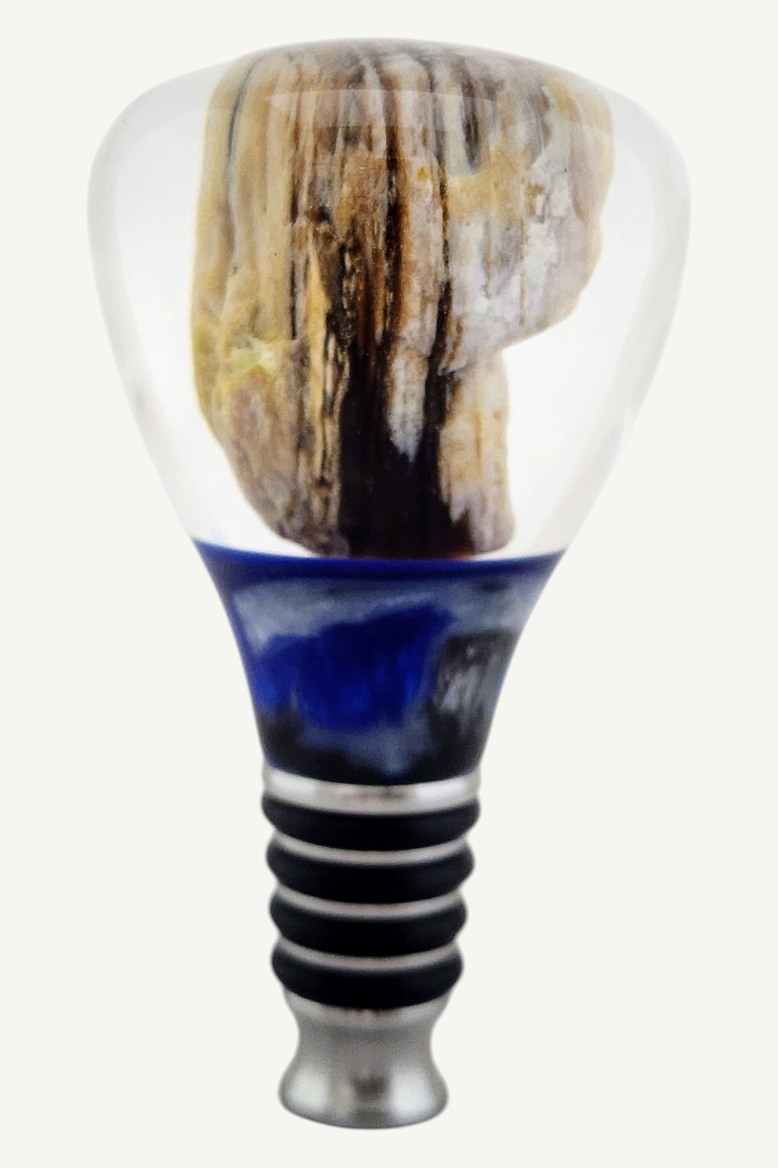 Bottle Stopper with Petrified Wood Encased in Resin
