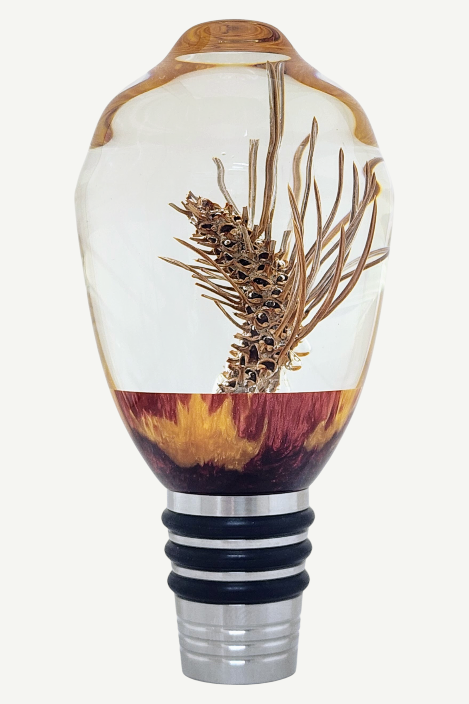 Bottle Stopper with Spruce "Baby" Pinecone Encased in Resin