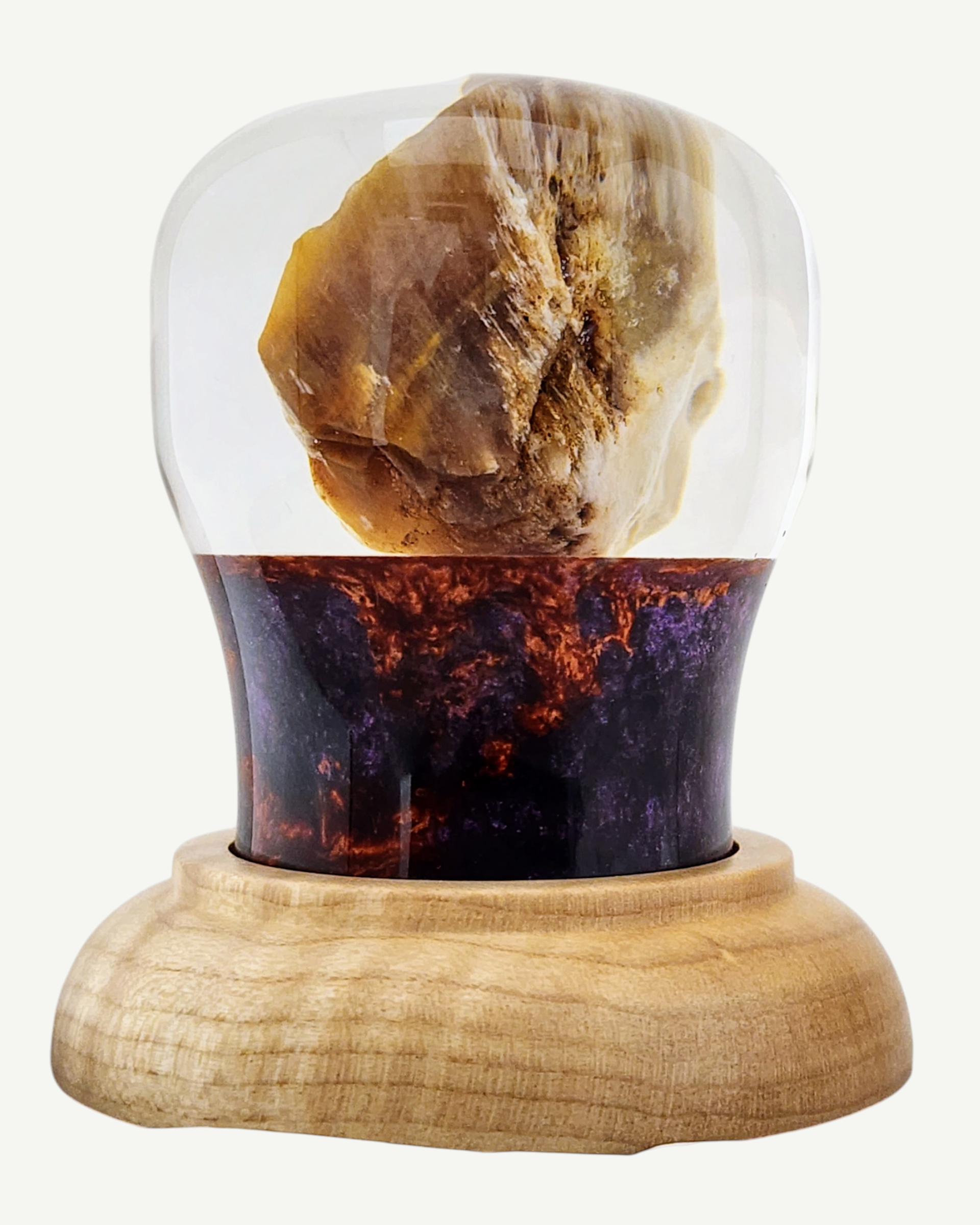 Petrified Wood Encased in Resin on Figured Maple Stand
