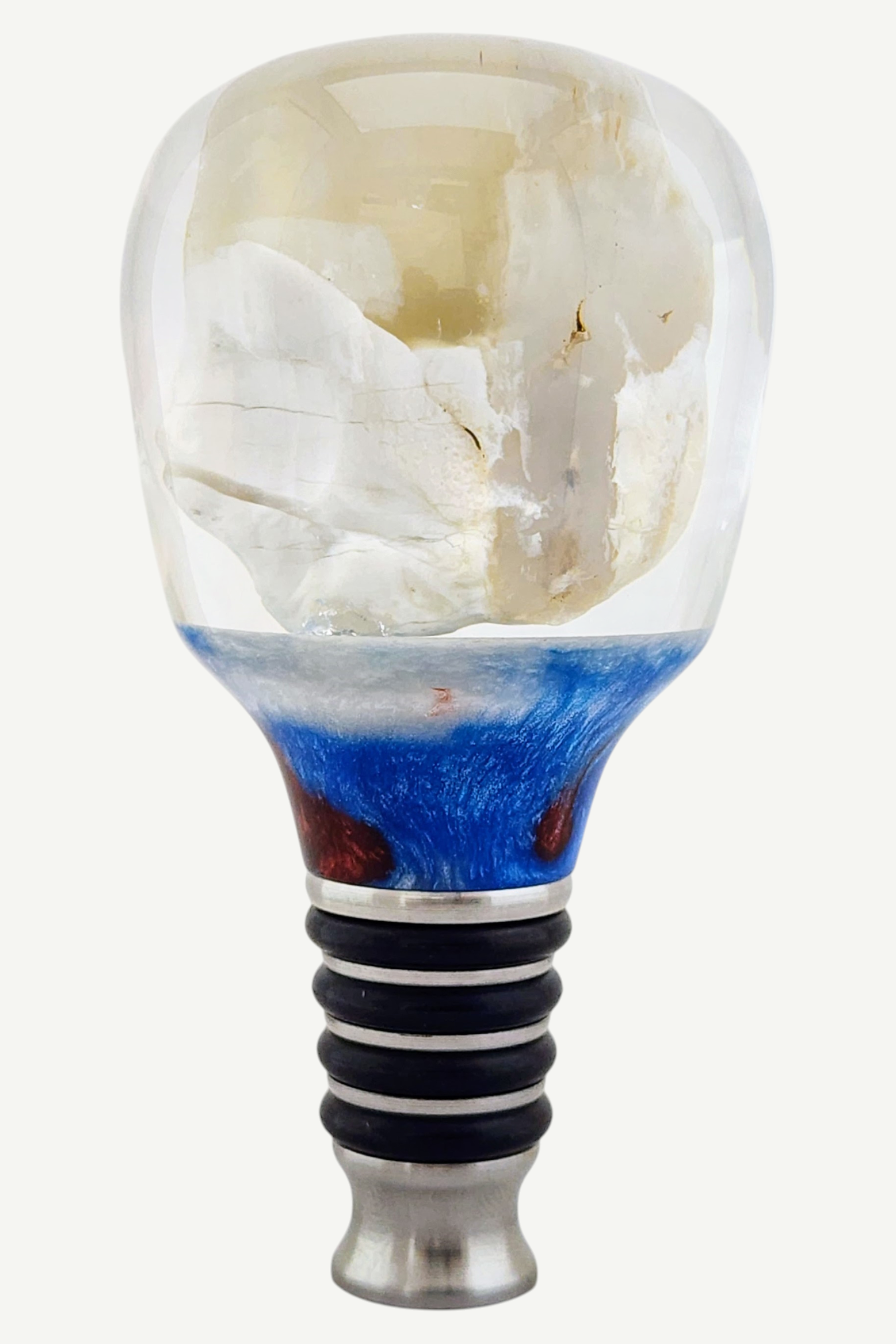 Bottle Stopper with Petrified Wood Encased in Resin