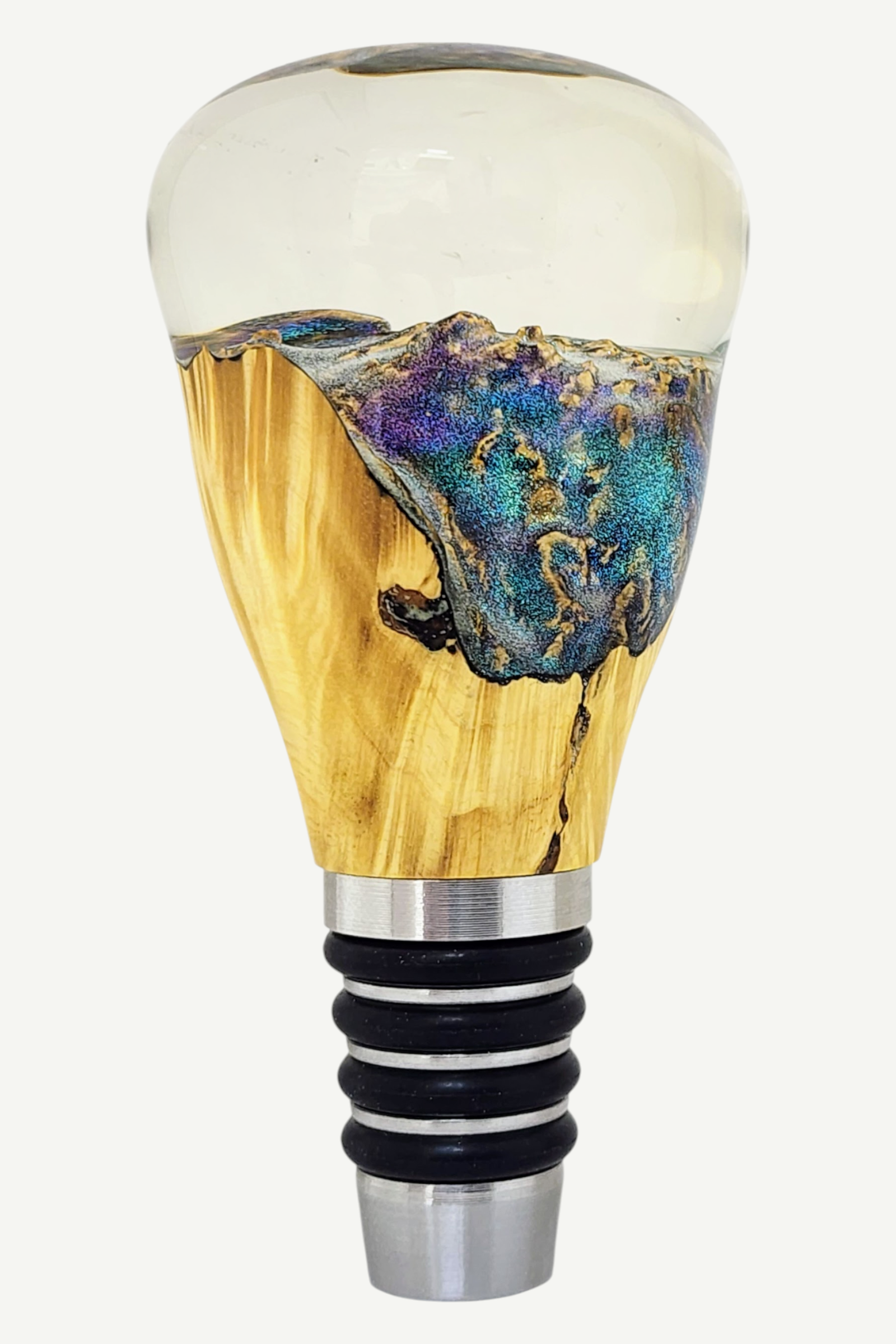 Bottle Stopper with Resin and Wood Burl Top